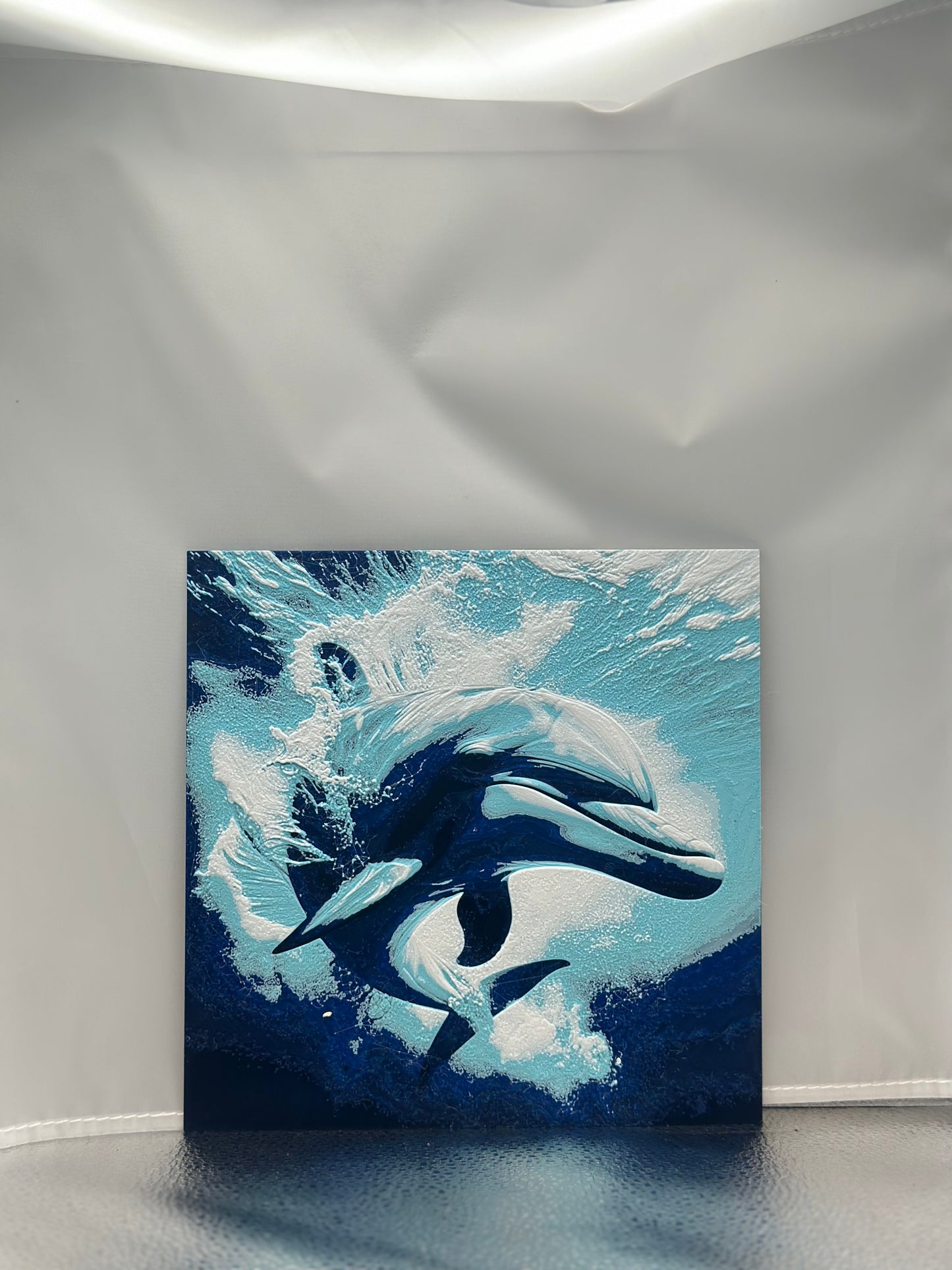 Dolphin 3D artwork in wood frame