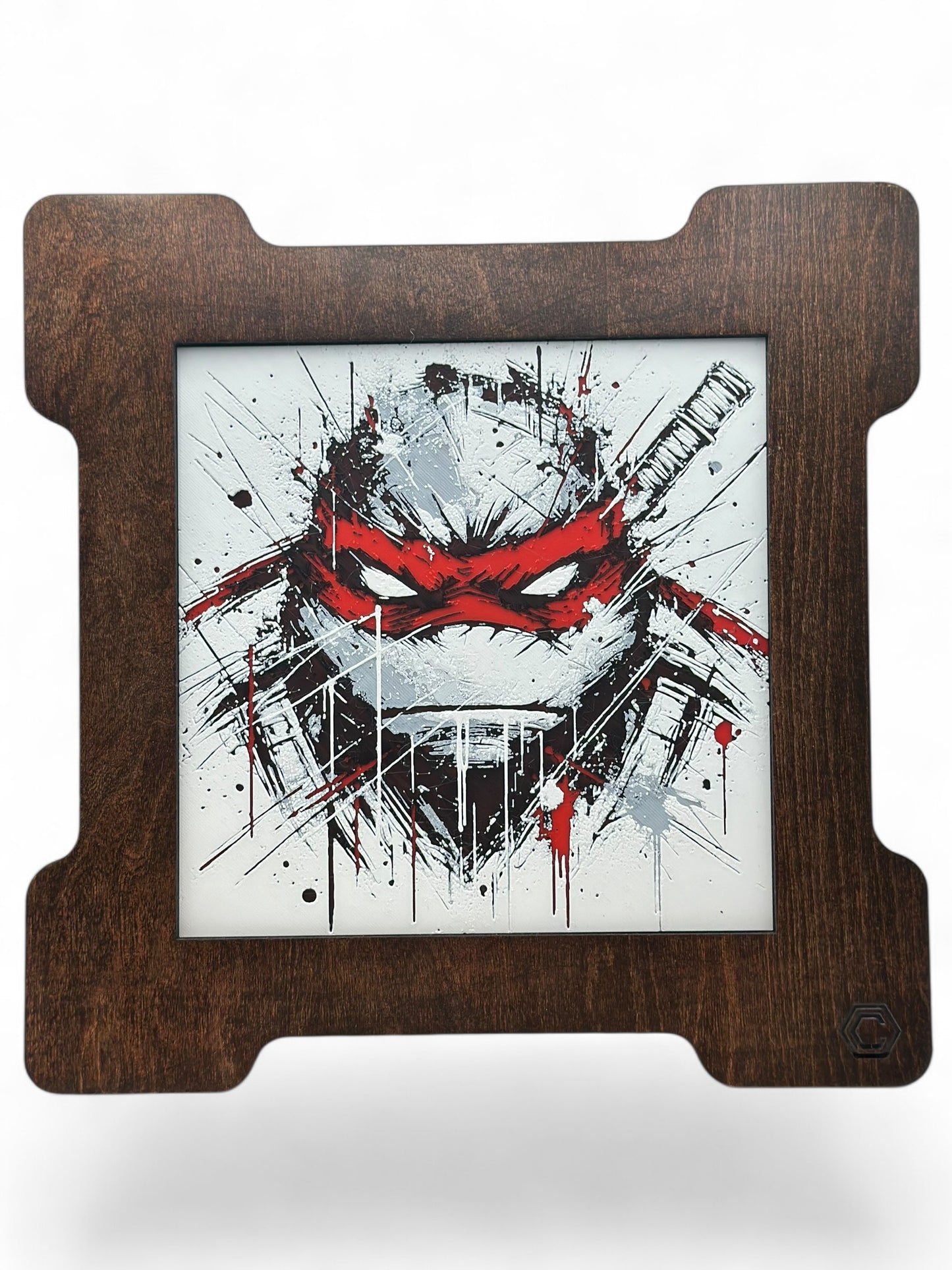 Red Turtle 3D artwork in wood frame