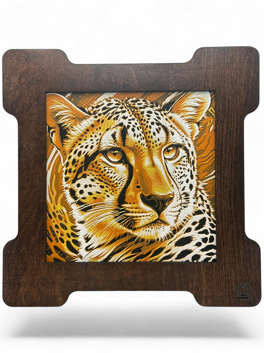 Cheetah 3D artwork in wood frame