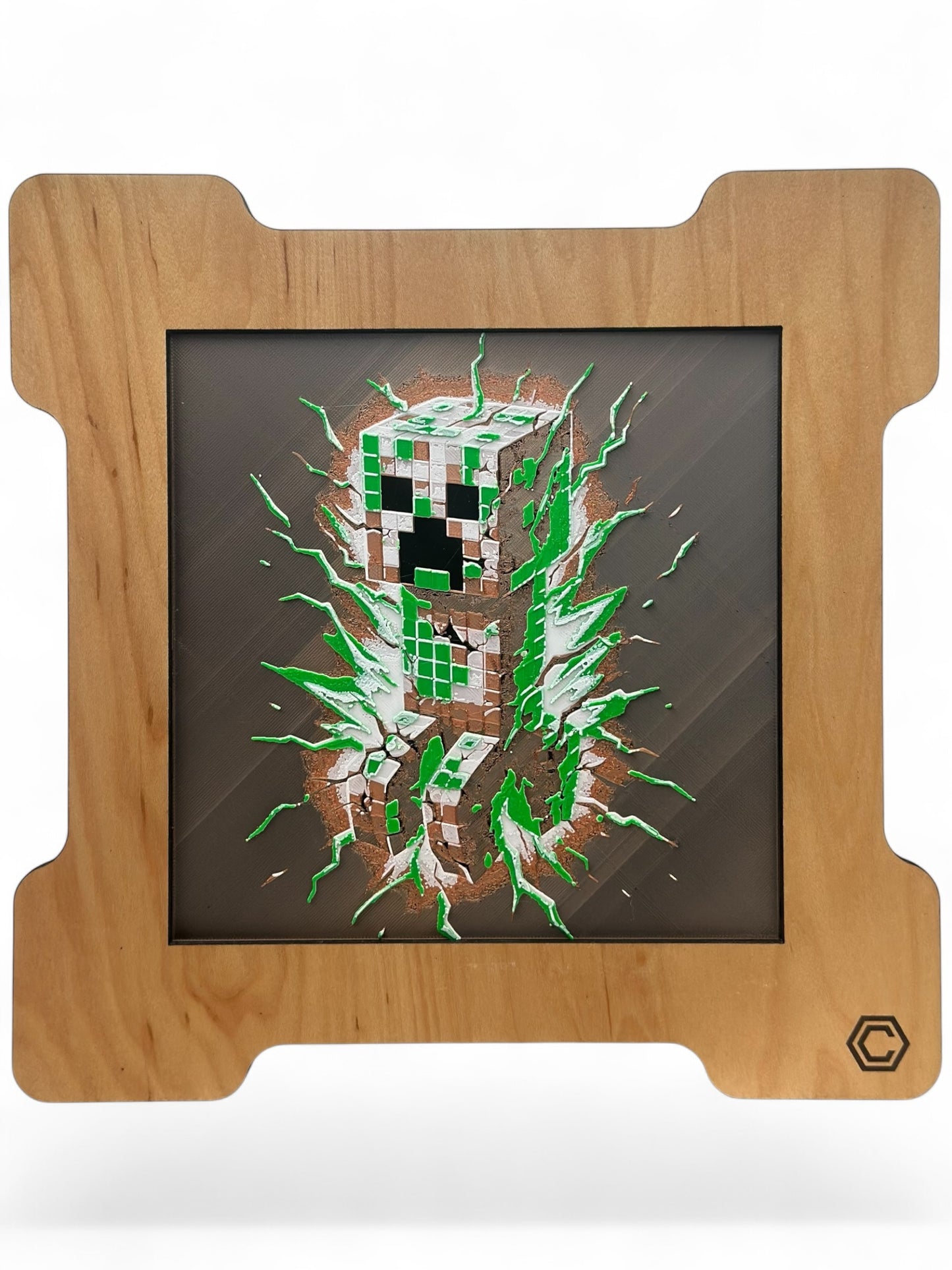Creeper 3D artwork in wood frame