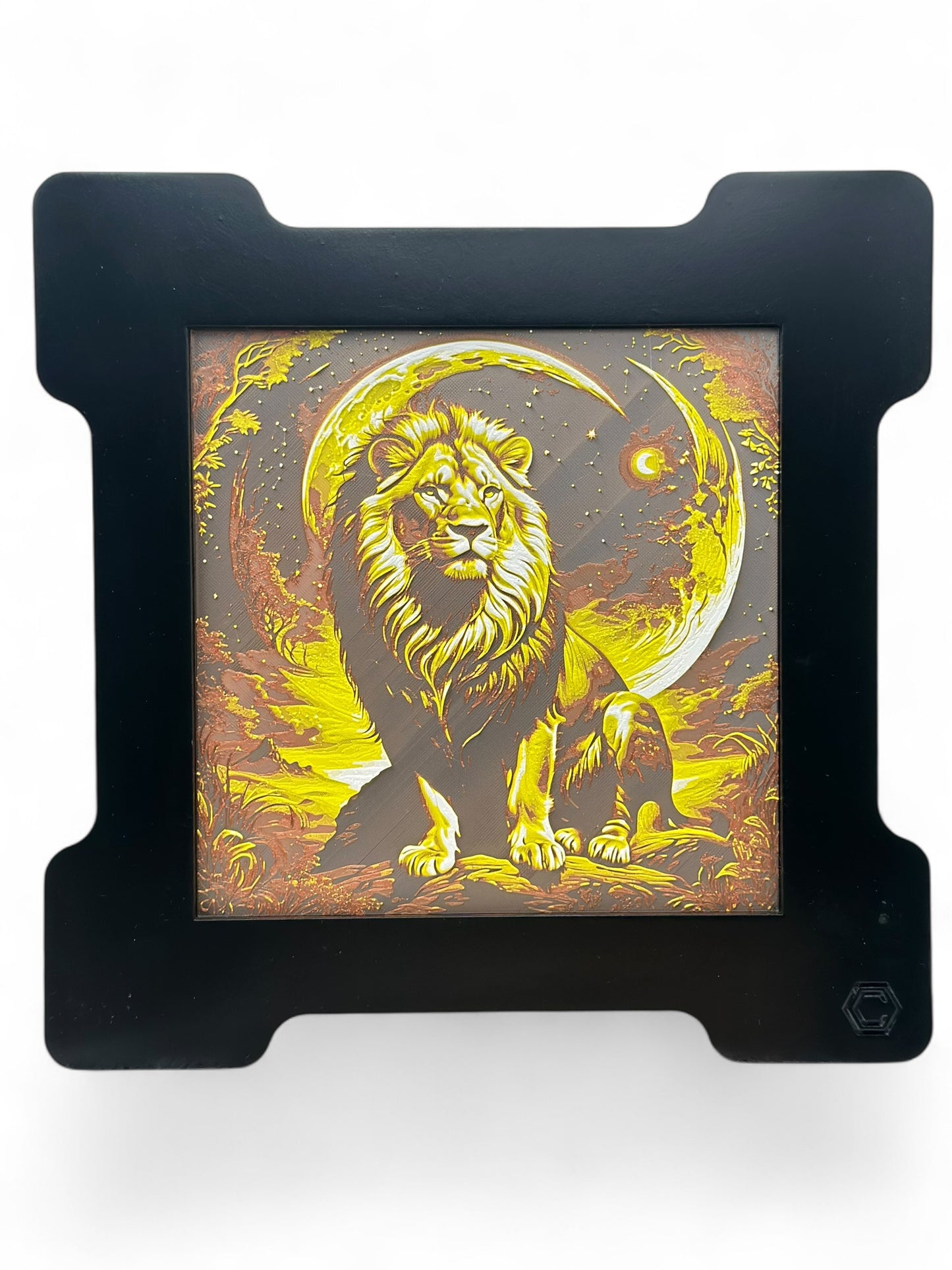 Lion Moon 3D artwork in wood frame
