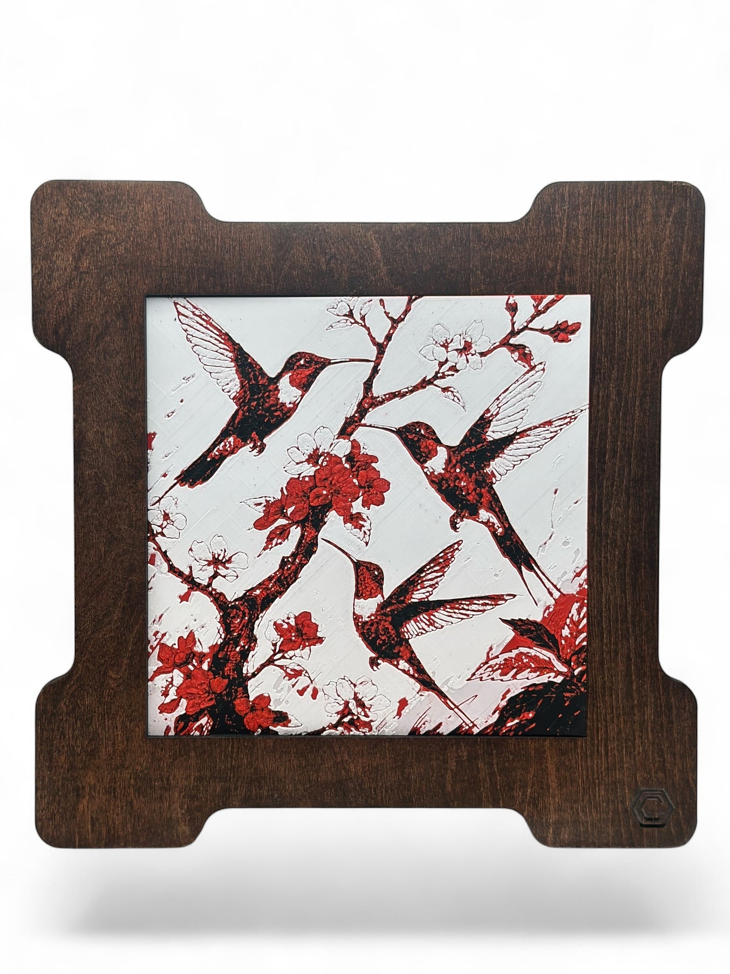 Hummingbirds 3D artwork in wood frame