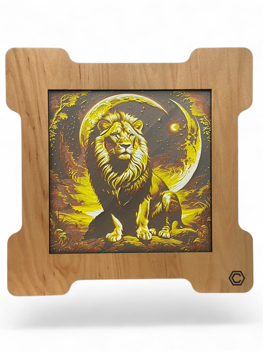 Lion Moon 3D artwork in wood frame
