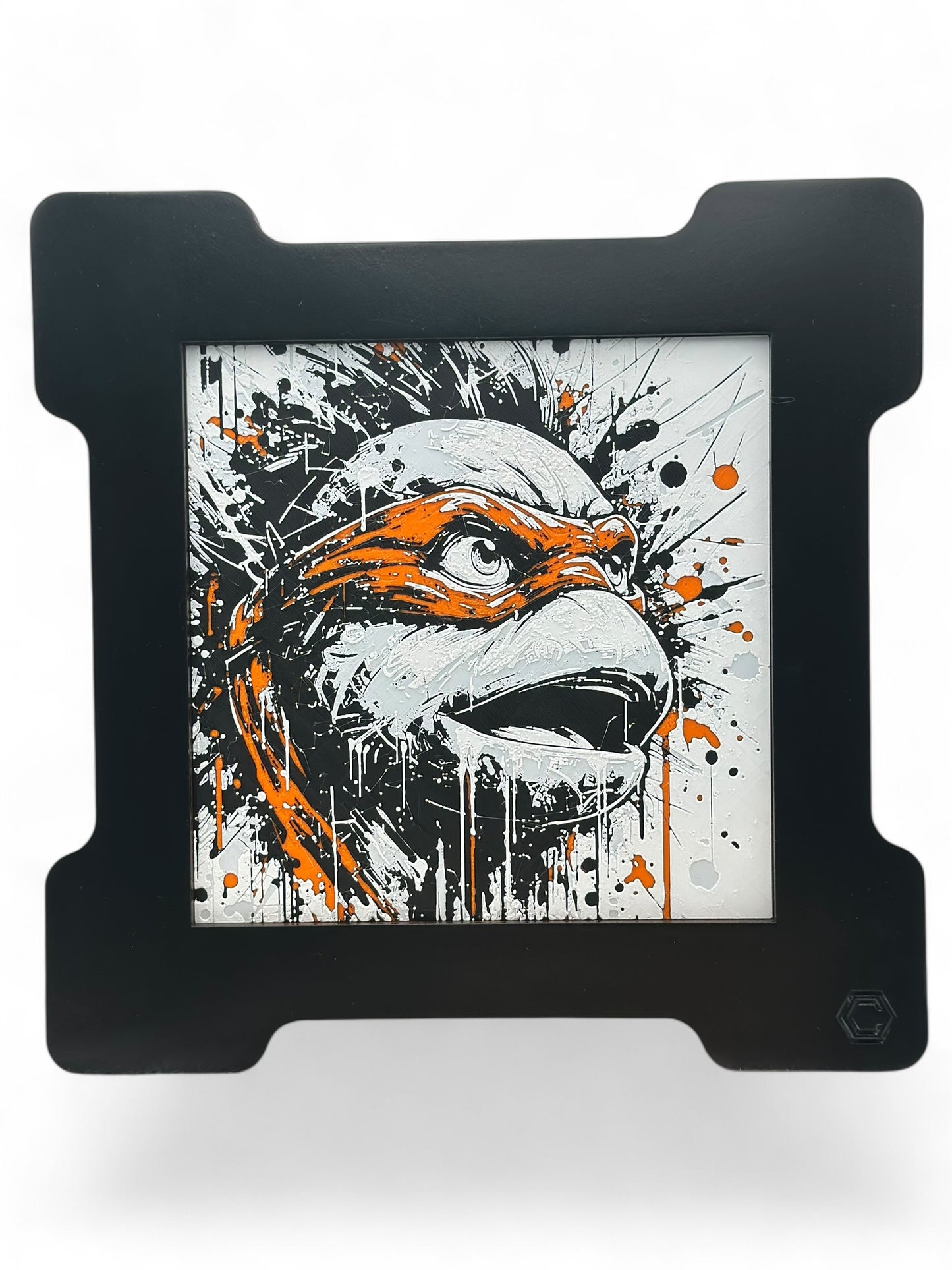 Orange Turtle 3D artwork in wood frame