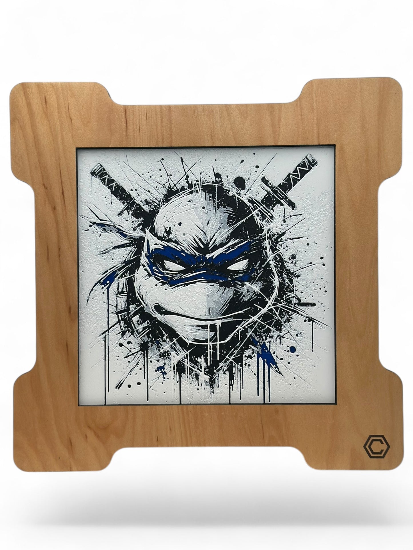 Blue Turtle 3D artwork in wood frame