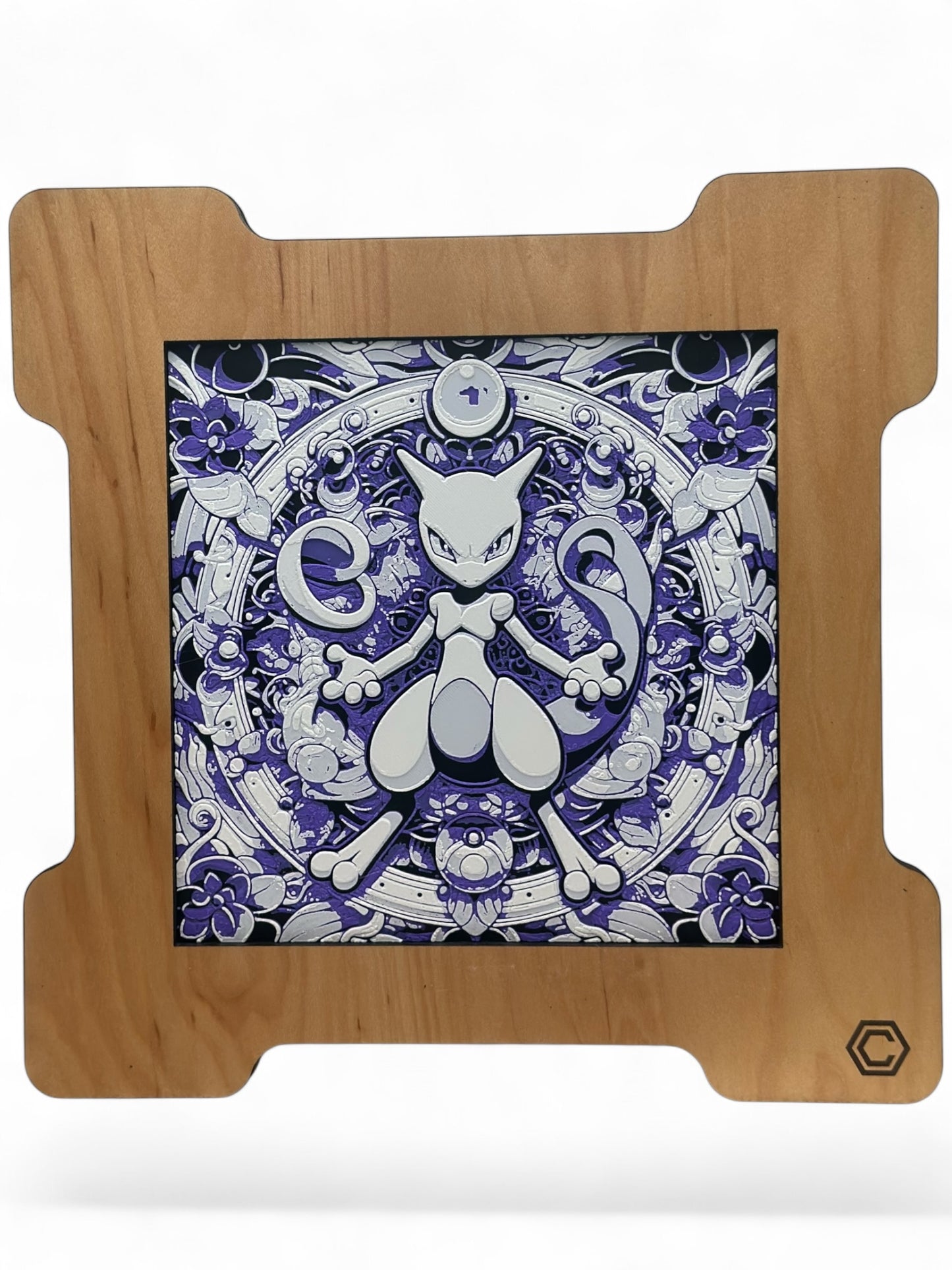 Mewtwo 3D artwork in wood frame