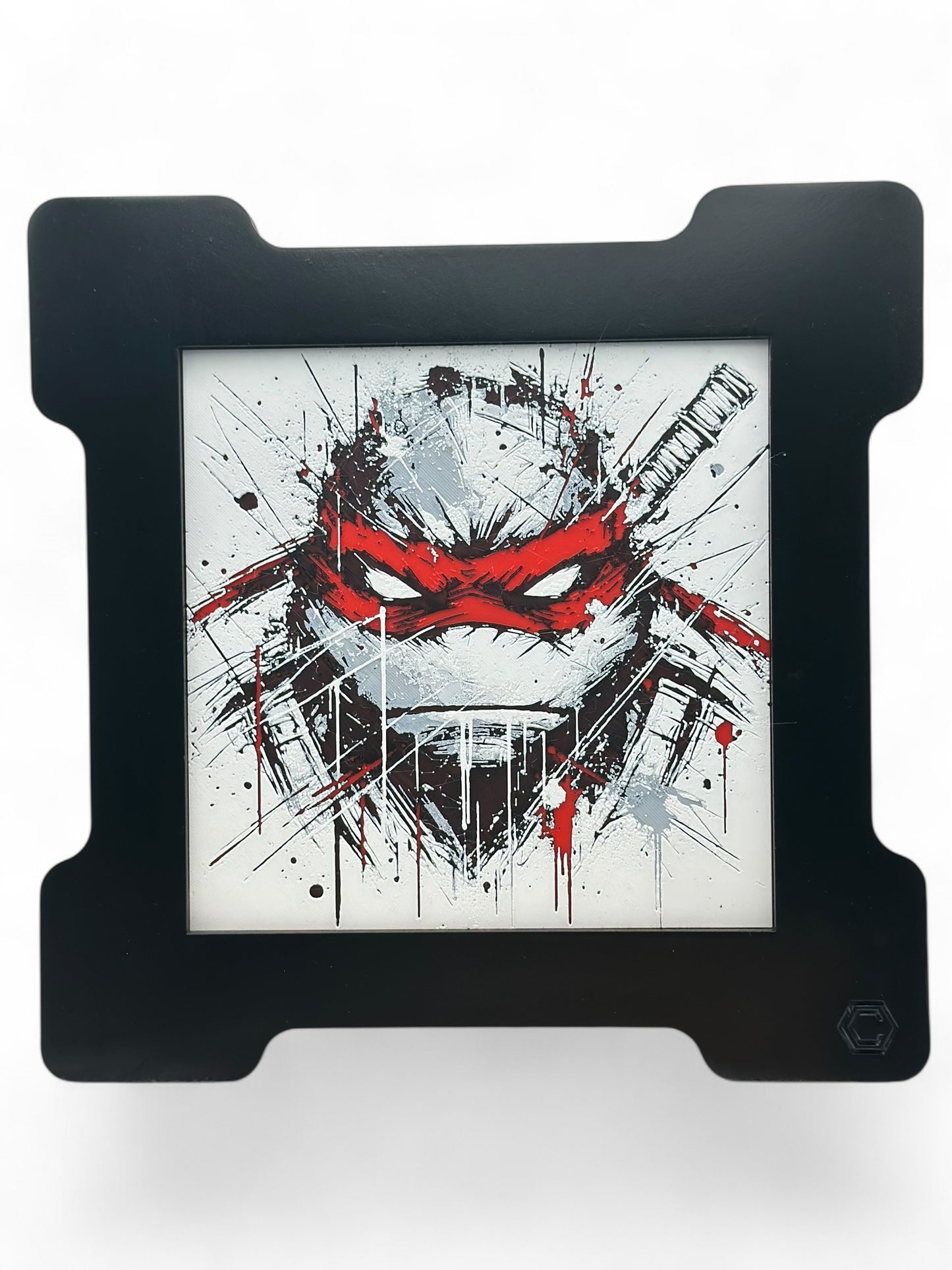 Red Turtle 3D artwork in wood frame