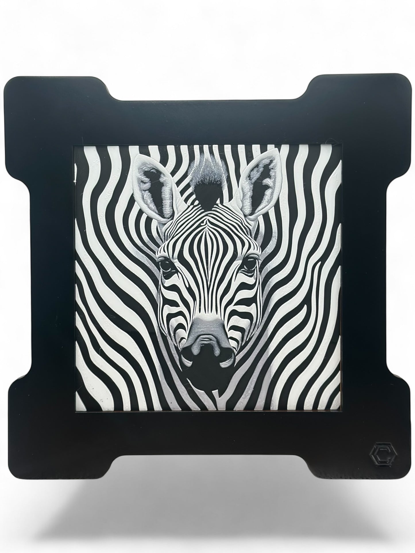 Zebra 3D artwork in wood frame