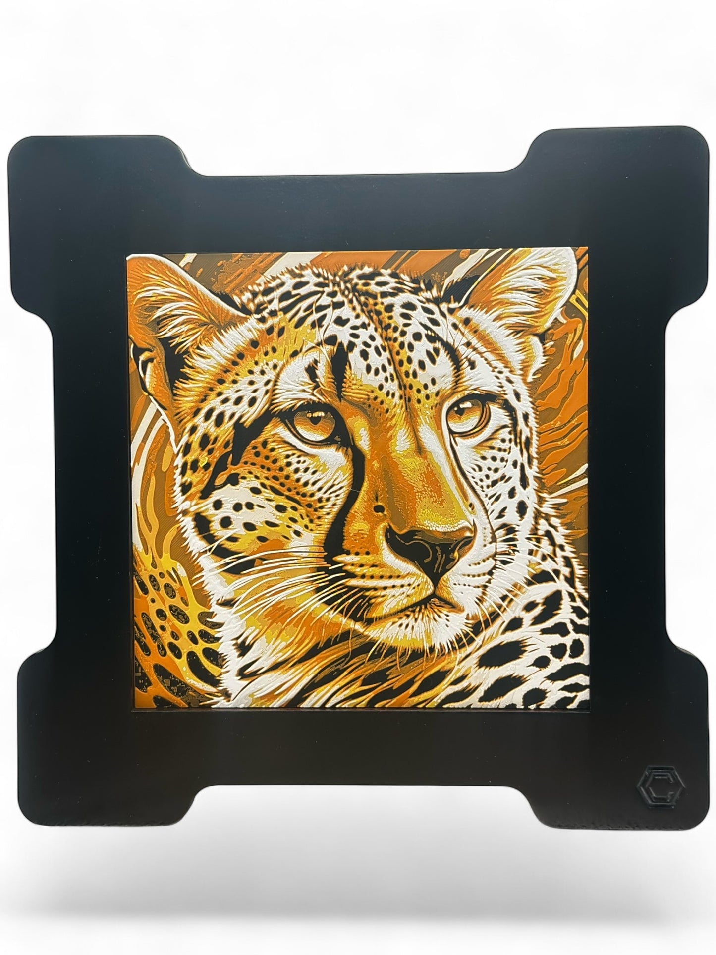 Cheetah 3D artwork in wood frame