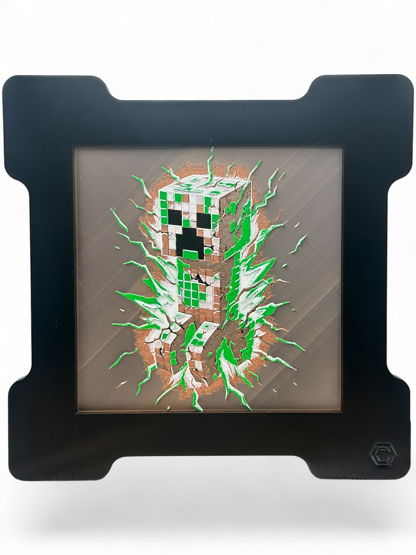 Creeper 3D artwork in wood frame