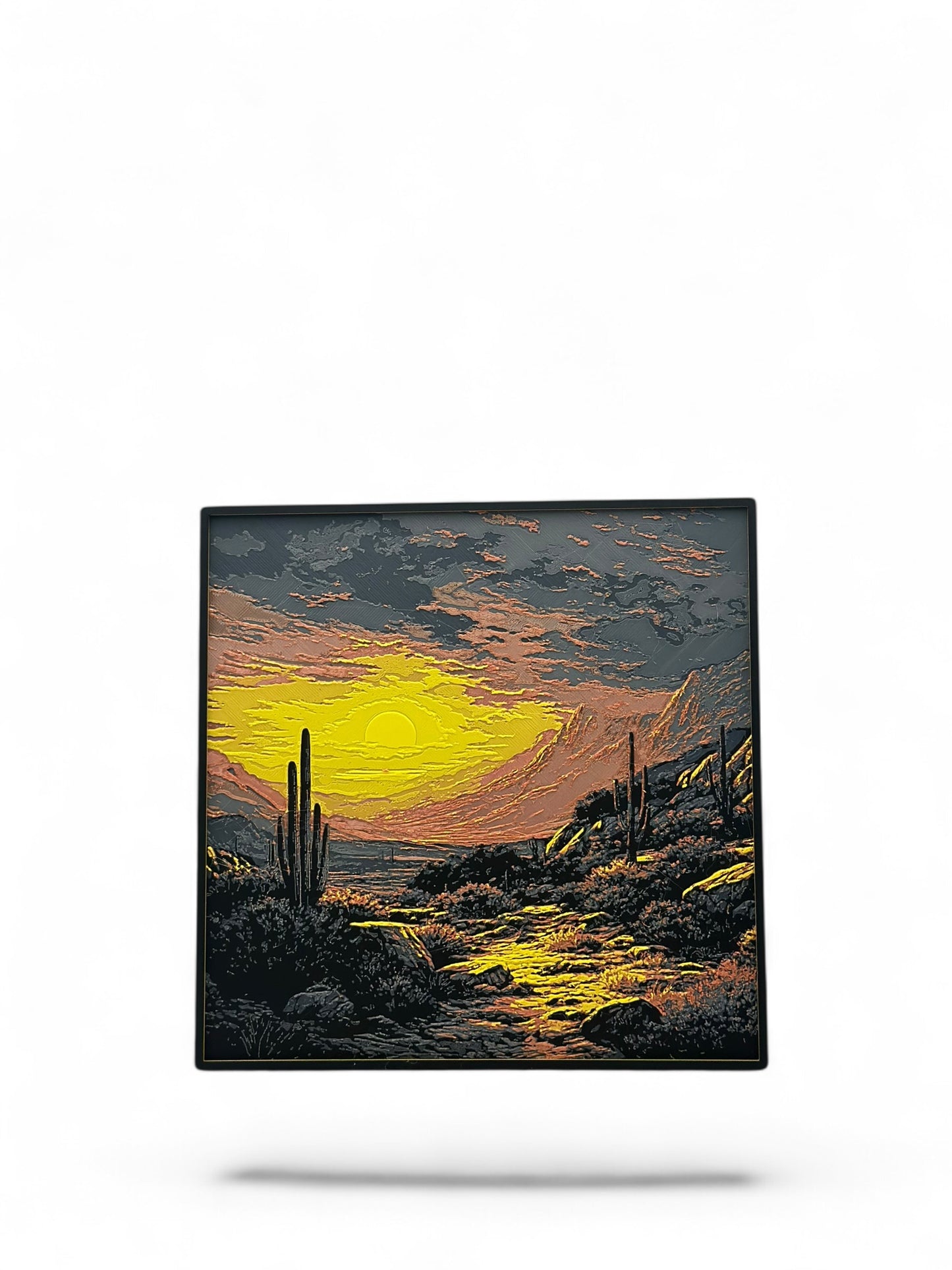 Cactus Sunrise 3D artwork in wood frame