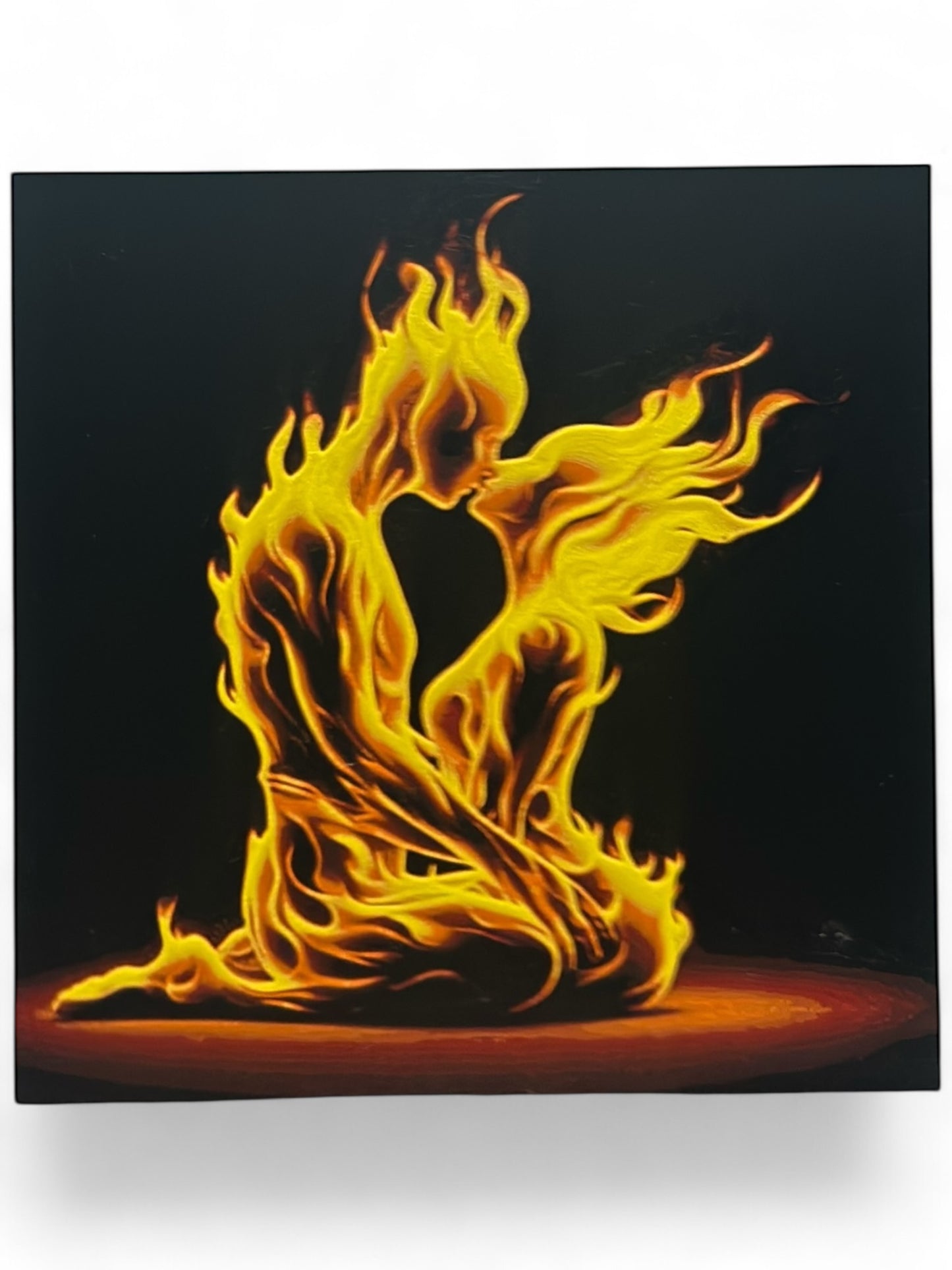 Fire Love 3D artwork in wood frame