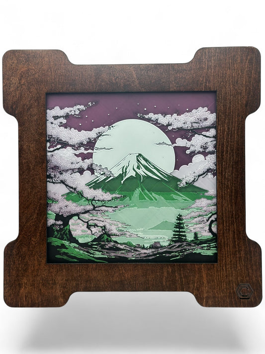 Mt Fuji 3D artwork in wood frame