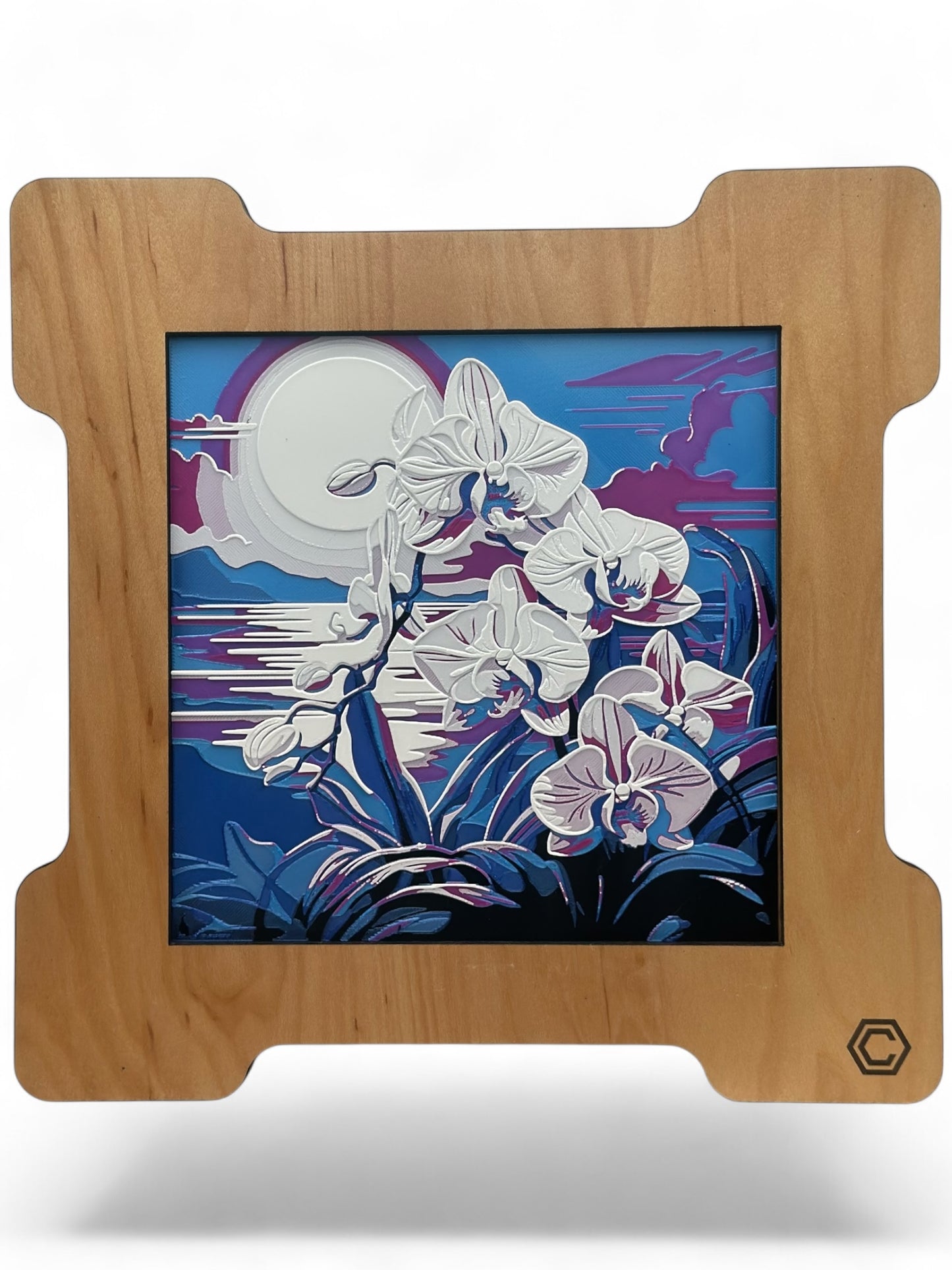 Orchid 3D artwork in wood frame
