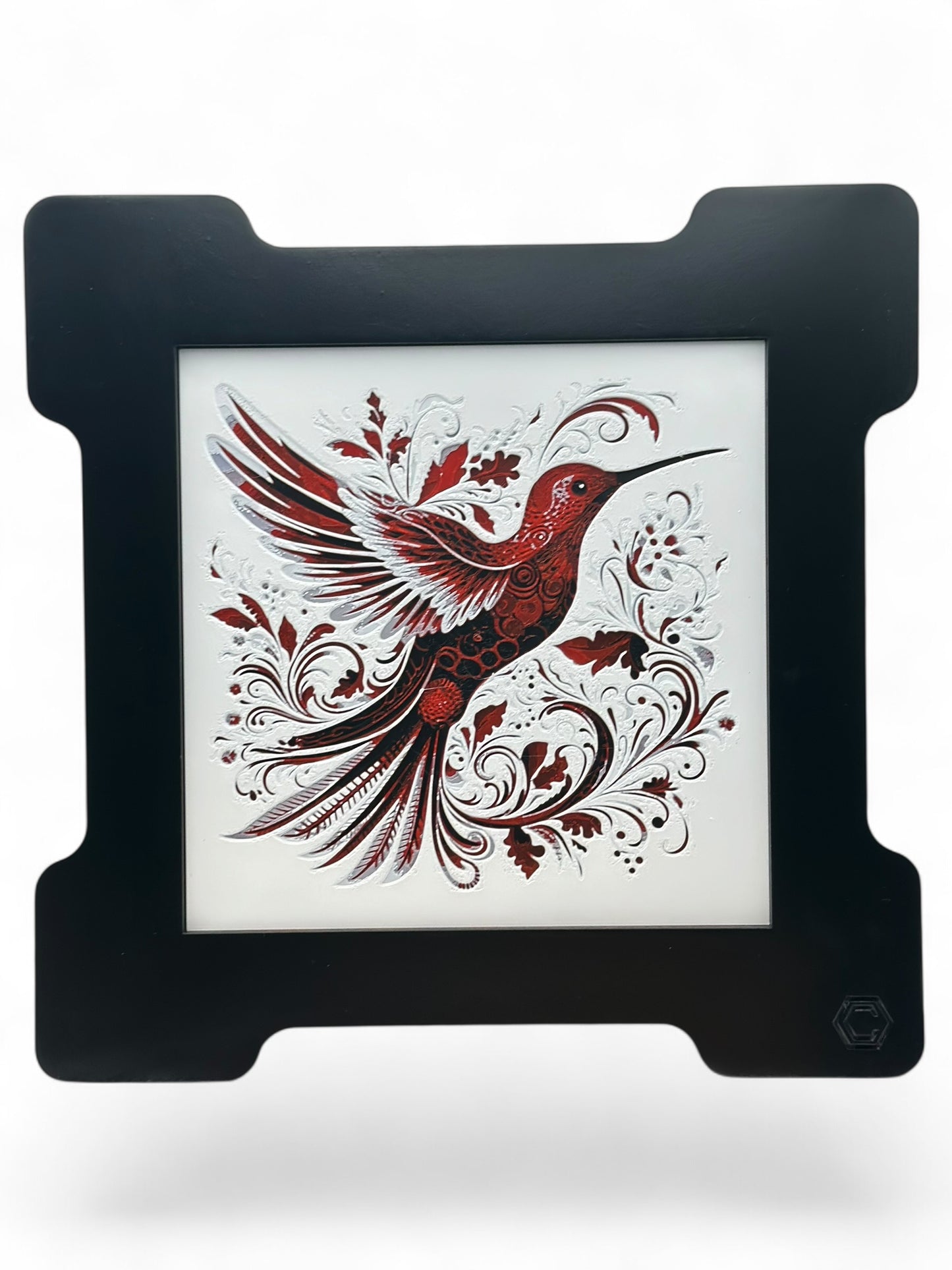 Hummingbird 3D artwork in wood frame