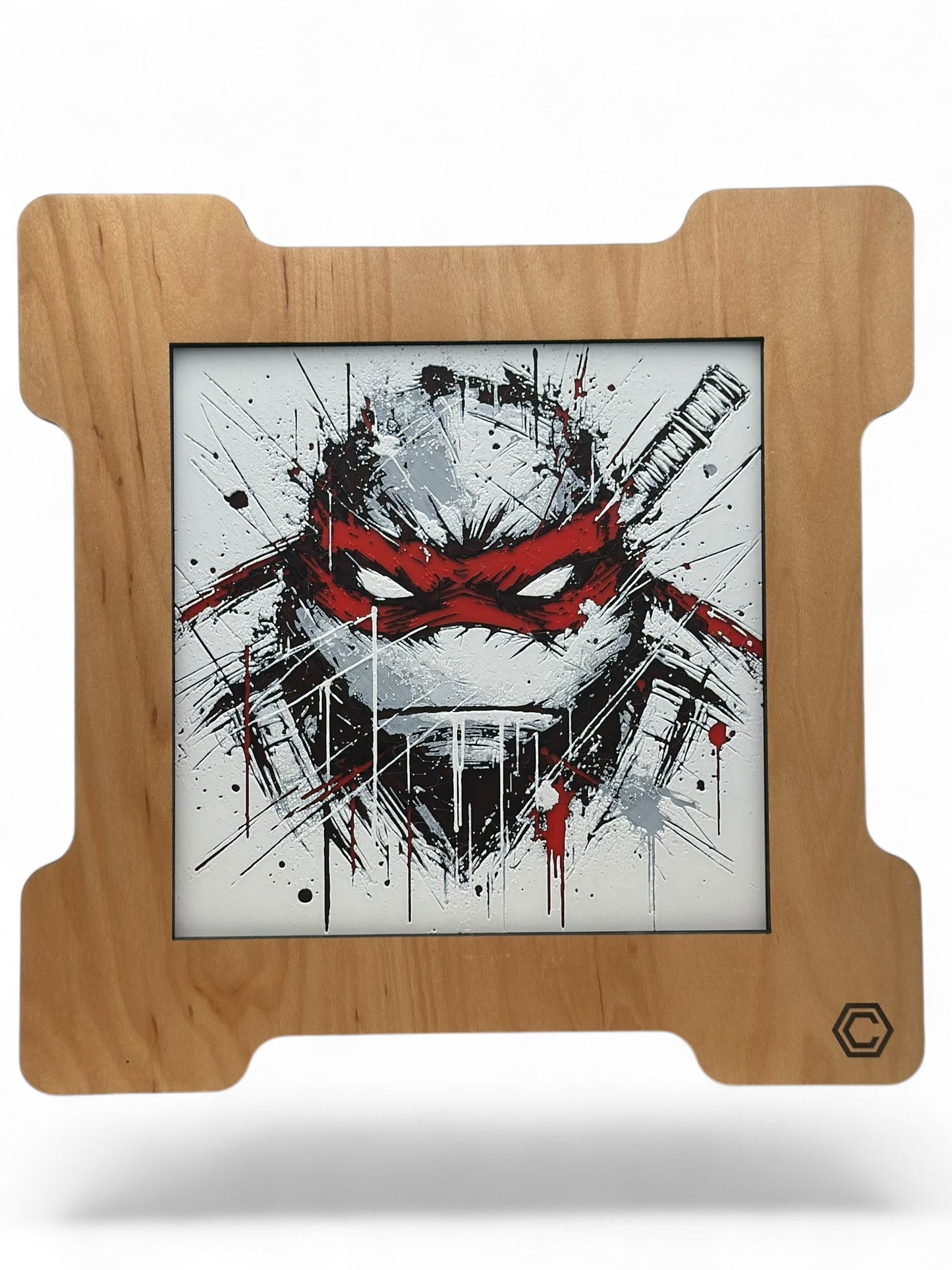 Red Turtle 3D artwork in wood frame