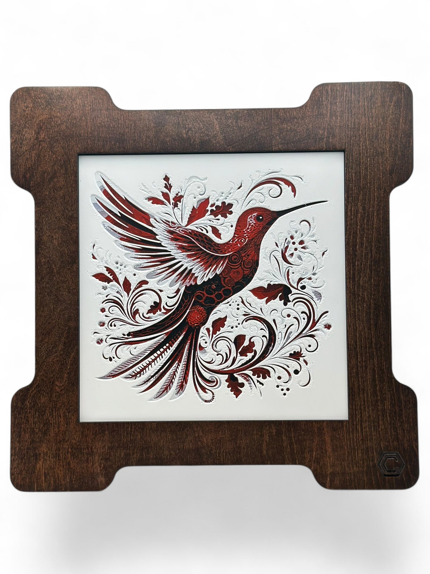 Hummingbird 3D artwork in wood frame