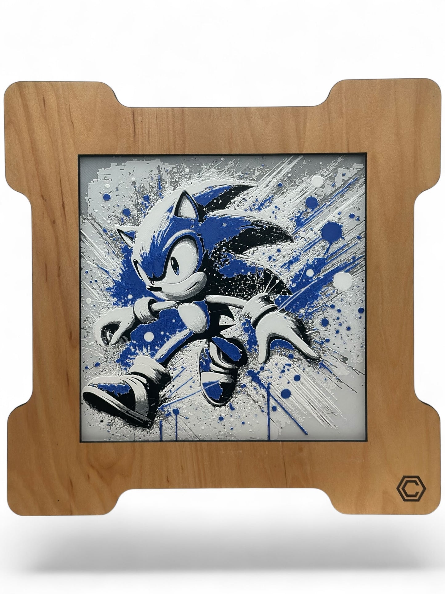 Sonic 3D artwork in wood frame