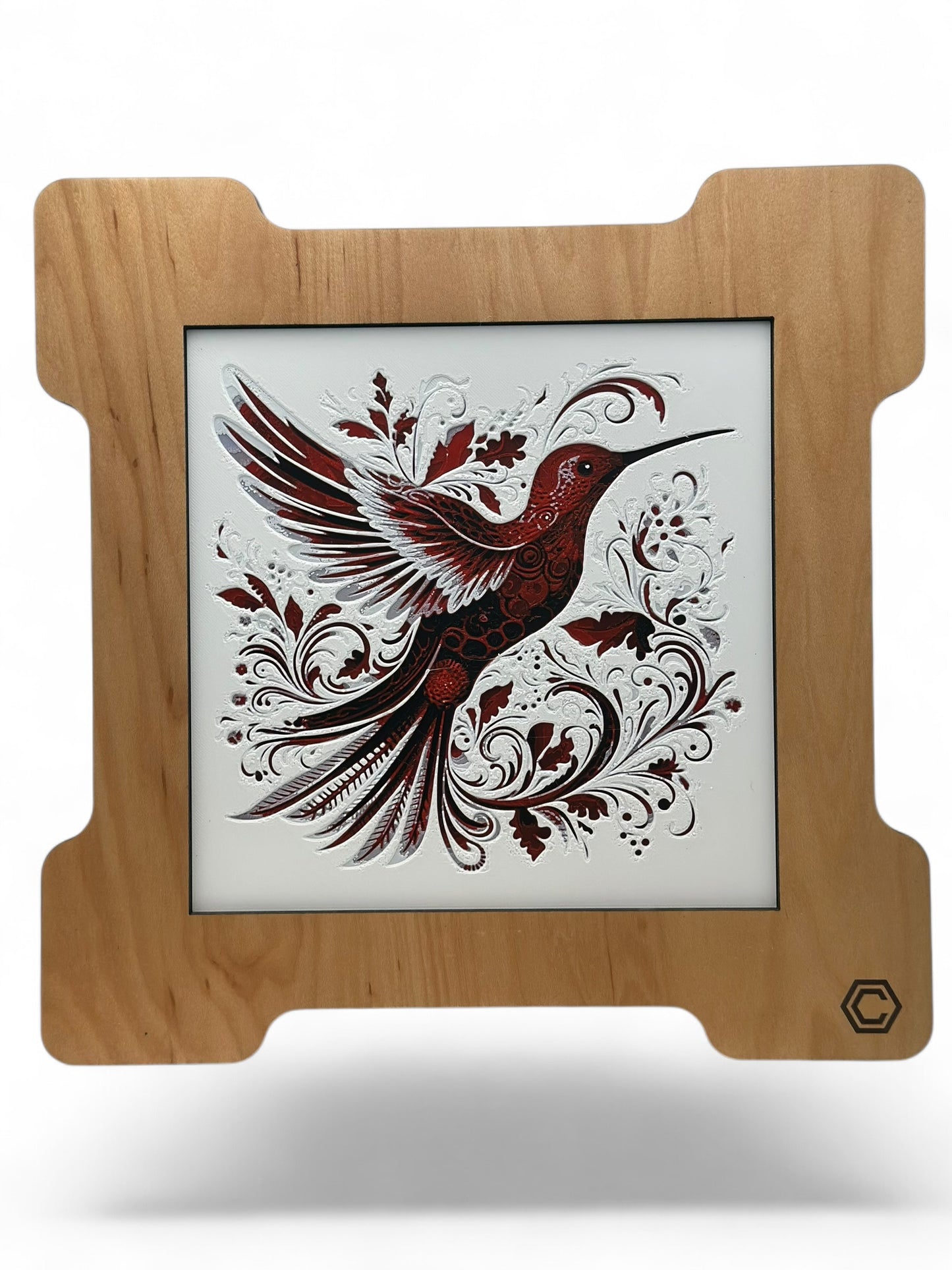 Hummingbird 3D artwork in wood frame