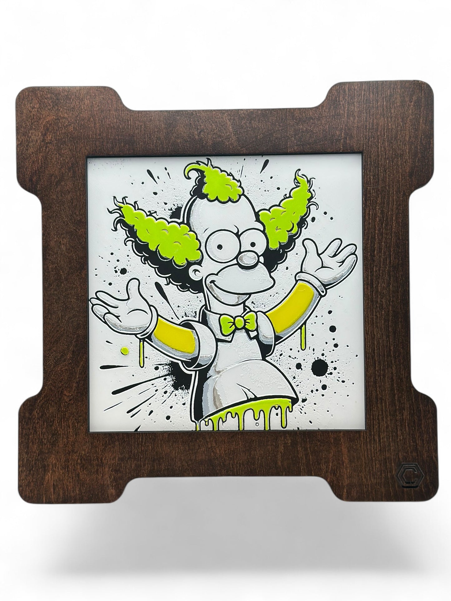 Krusty 3D artwork in wood frame