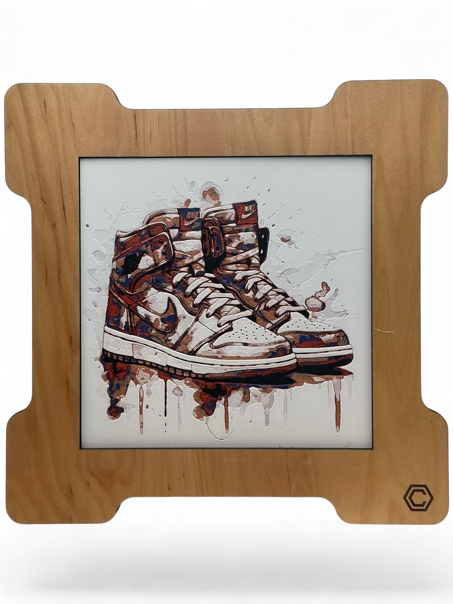 Shoes 3D artwork in wood frame