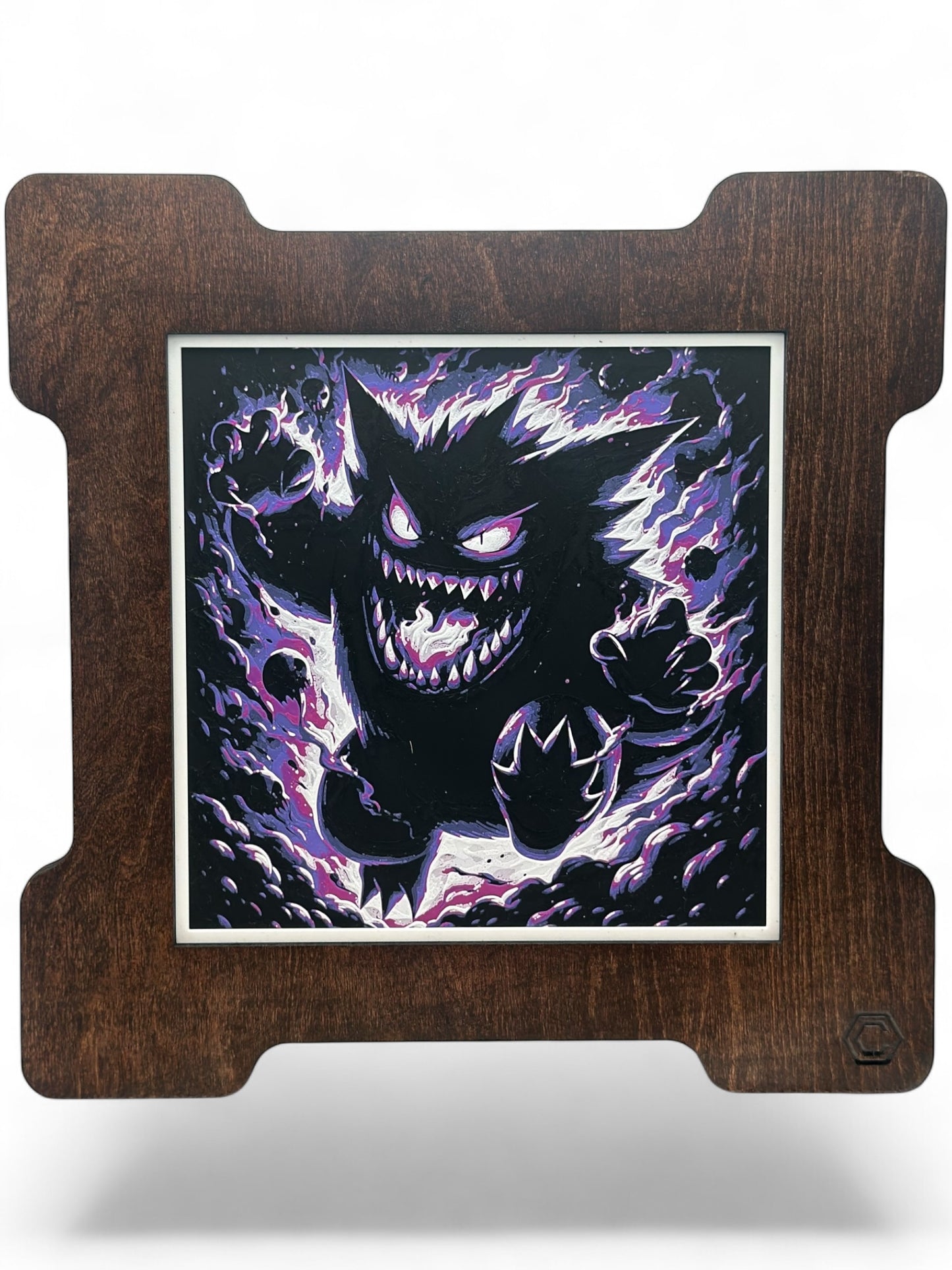 Gengar 3D artwork in wood frame