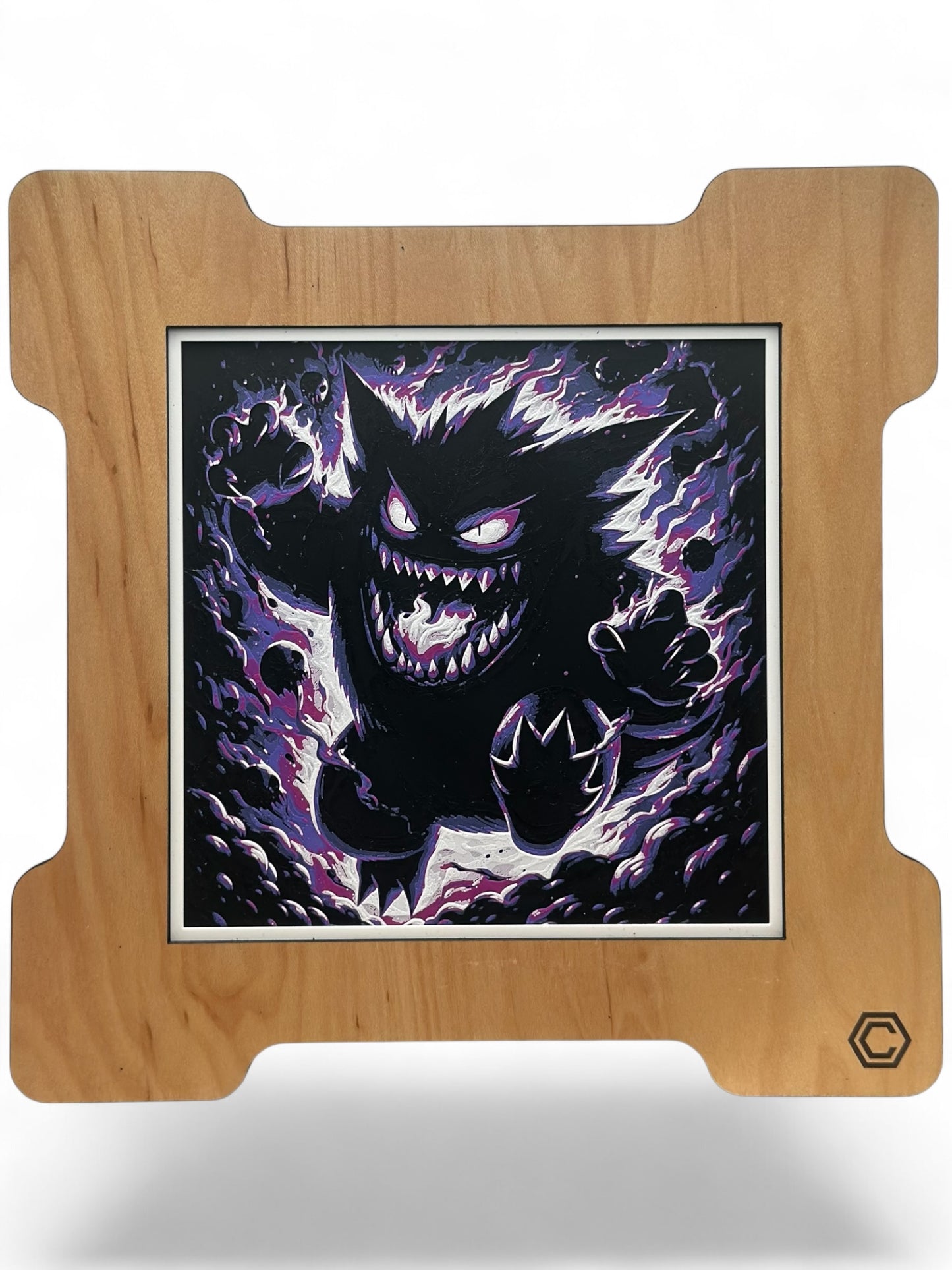 Gengar 3D artwork in wood frame