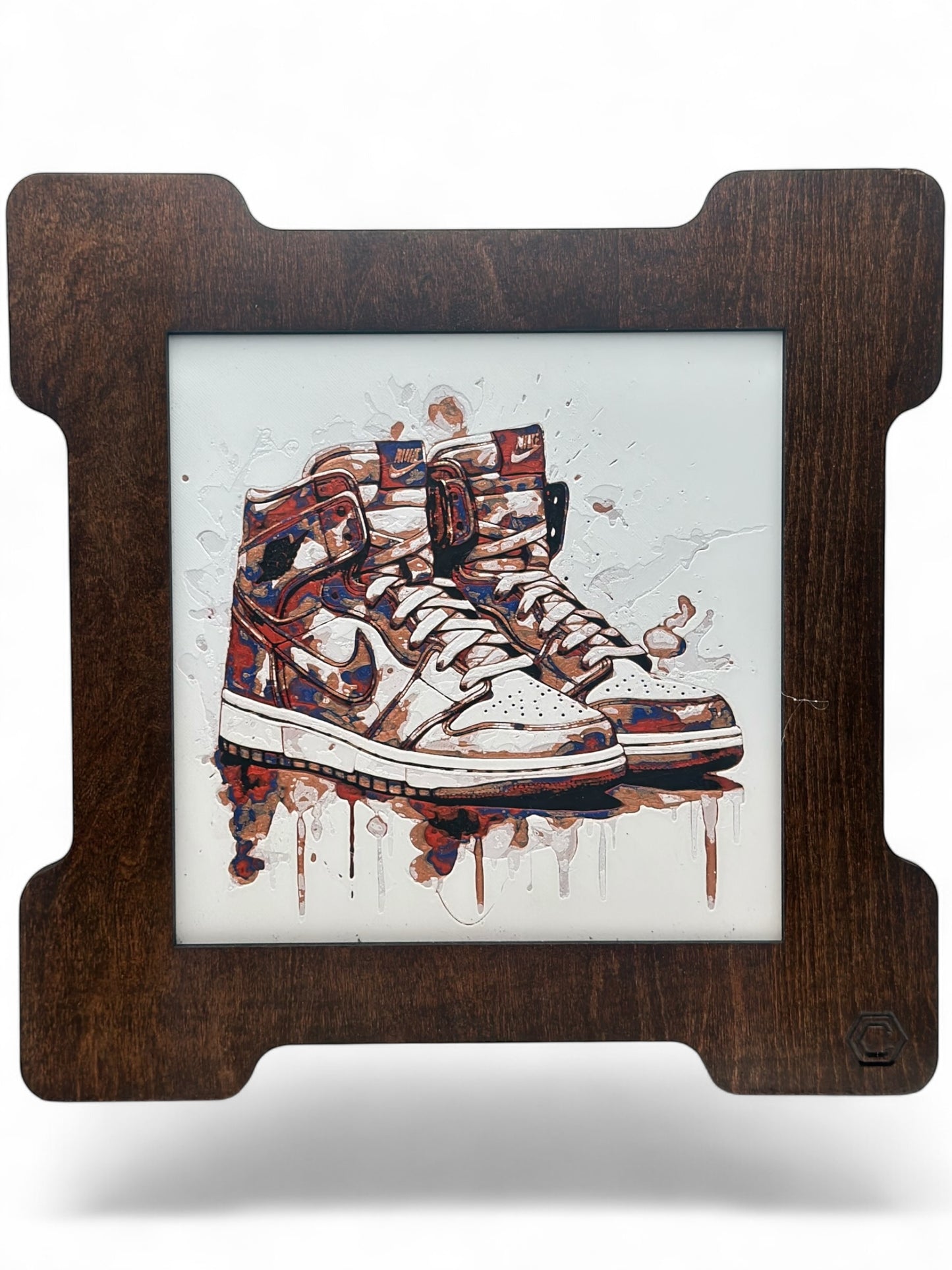 Shoes 3D artwork in wood frame