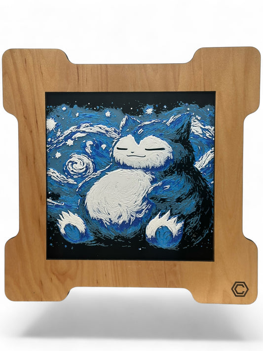 Snorlax 3D artwork in wood frame