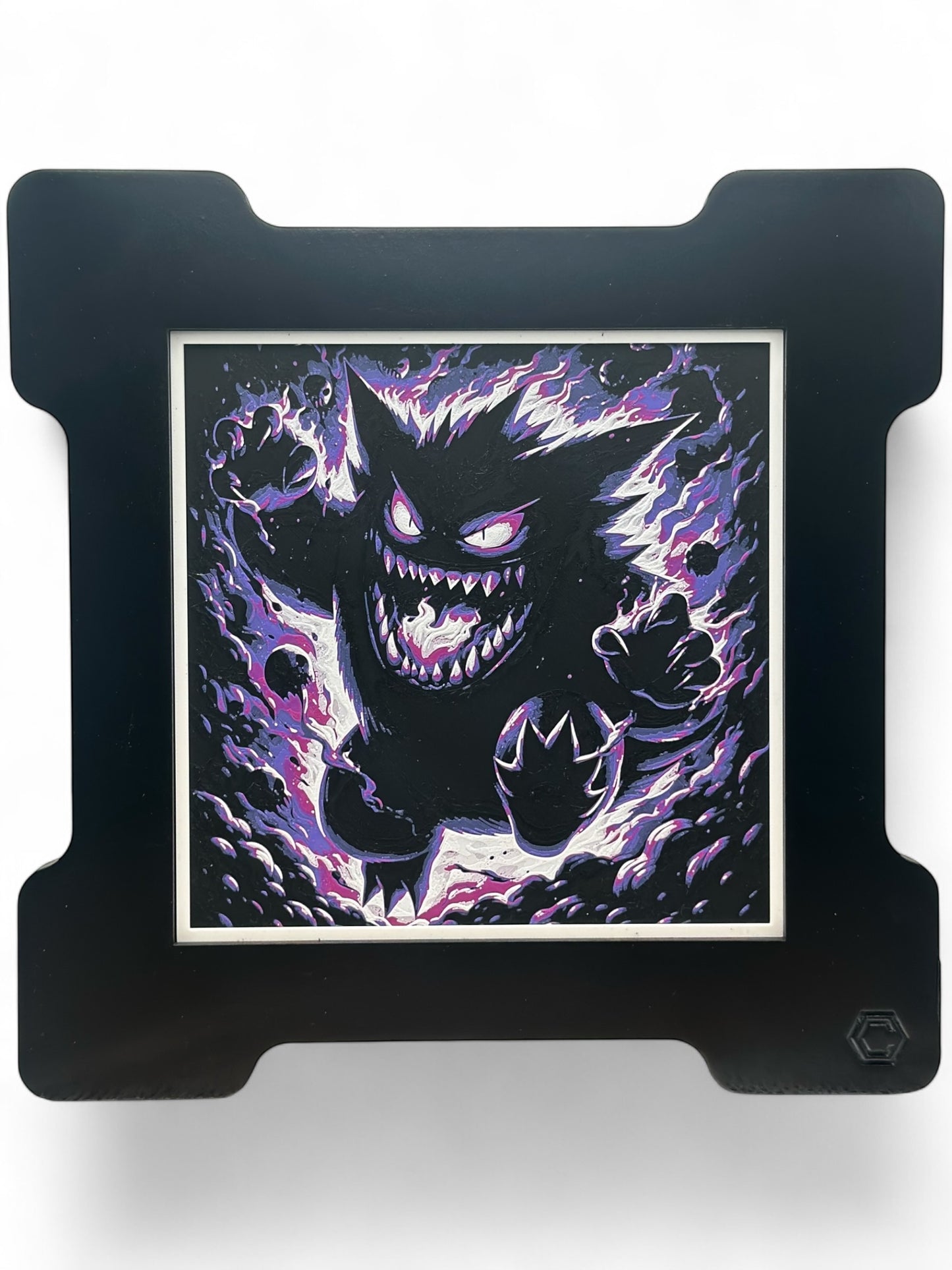 Gengar 3D artwork in wood frame