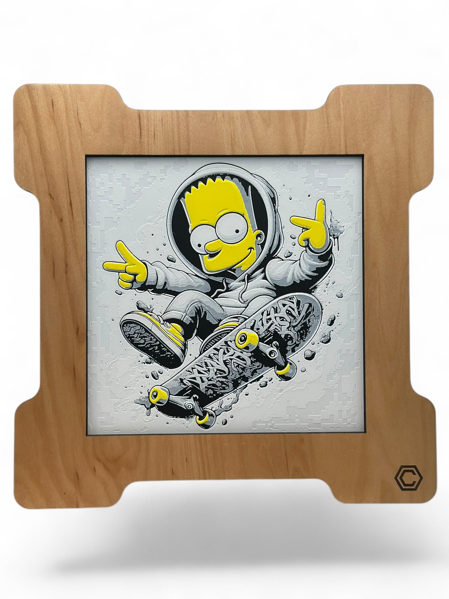 Skater Bart 3D artwork in wood frame
