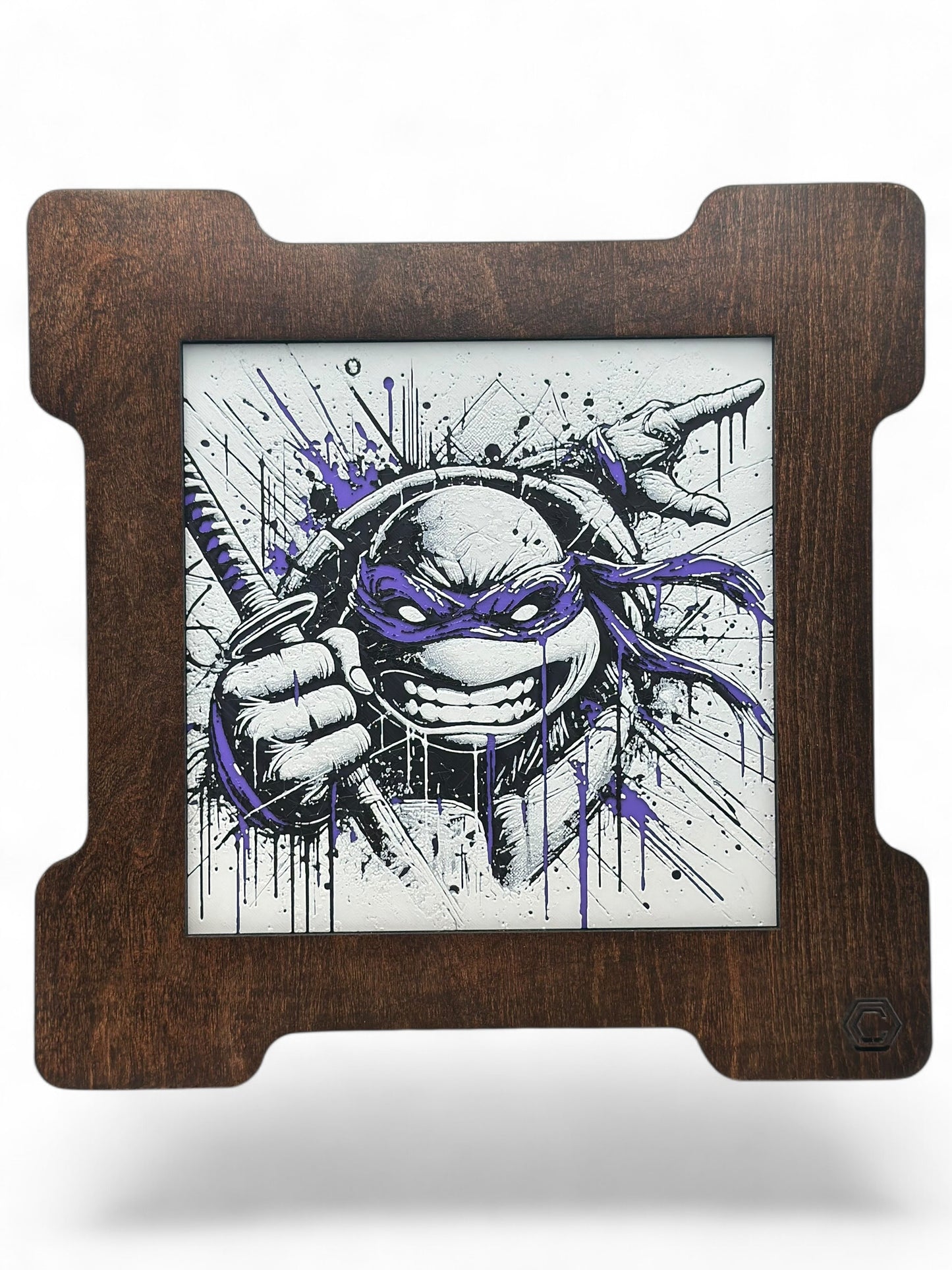 Purple Turtle 3D artwork in wood frame