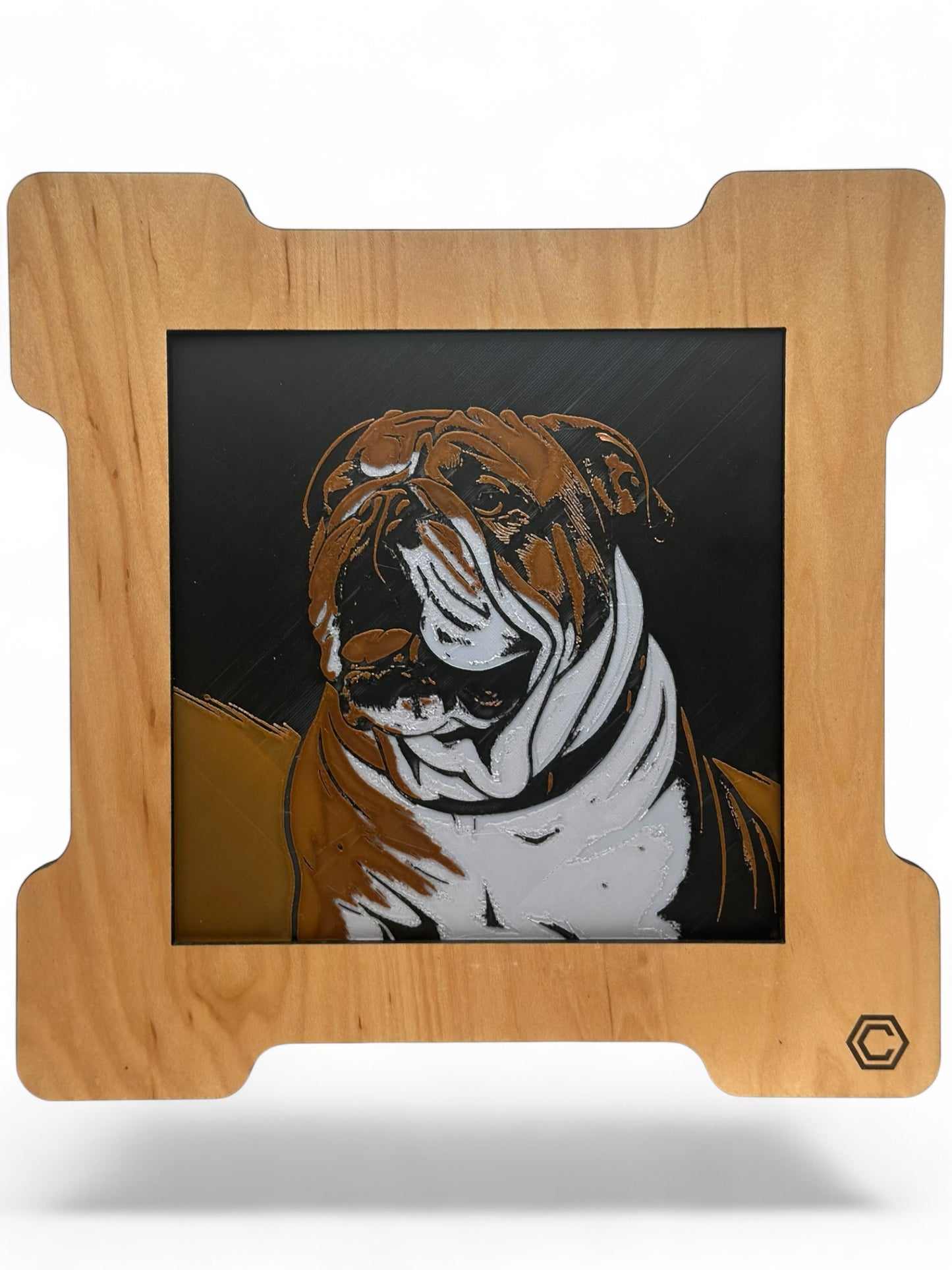 Bull Dog 3D artwork in wood frame