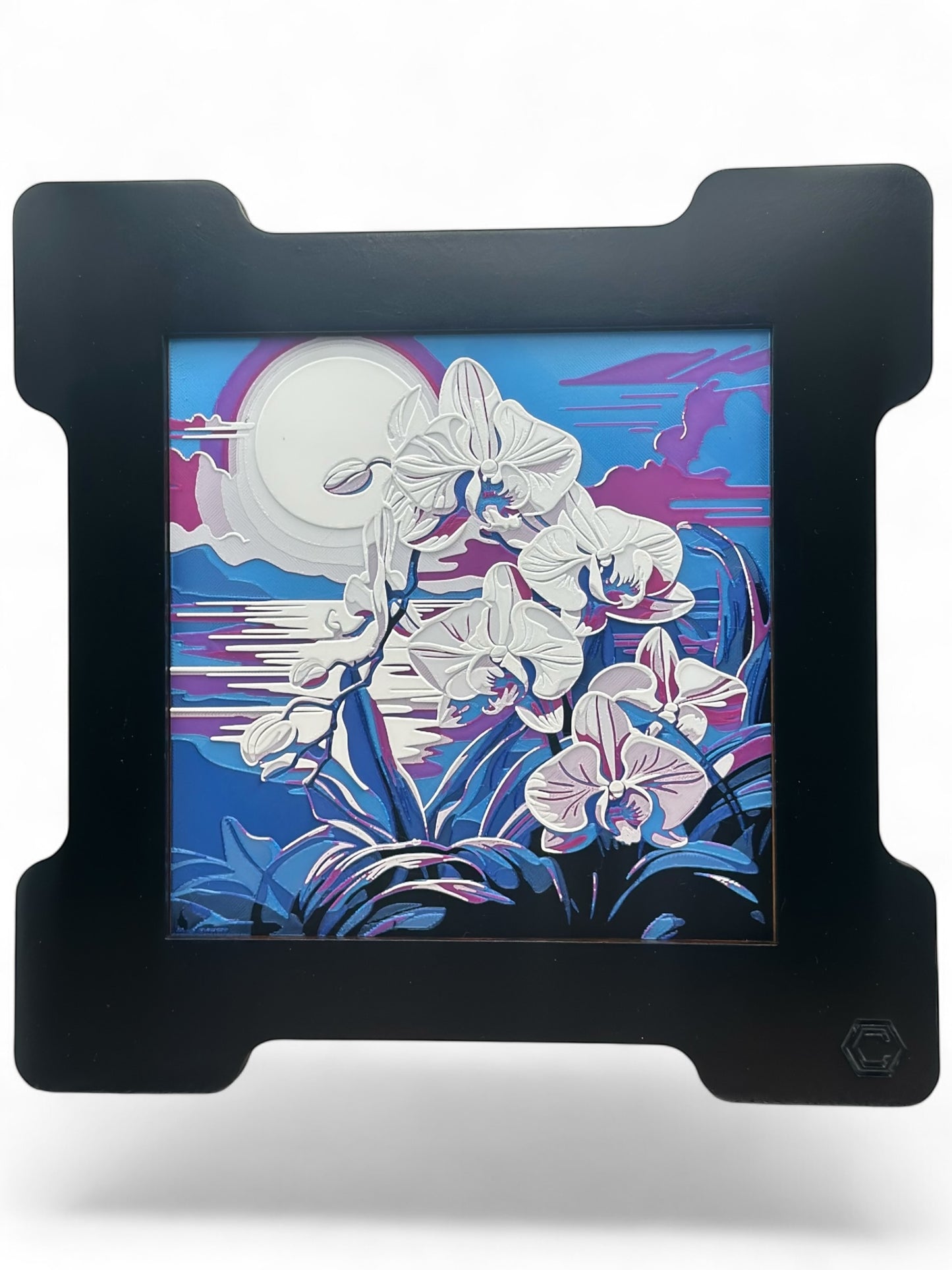 Orchid 3D artwork in wood frame