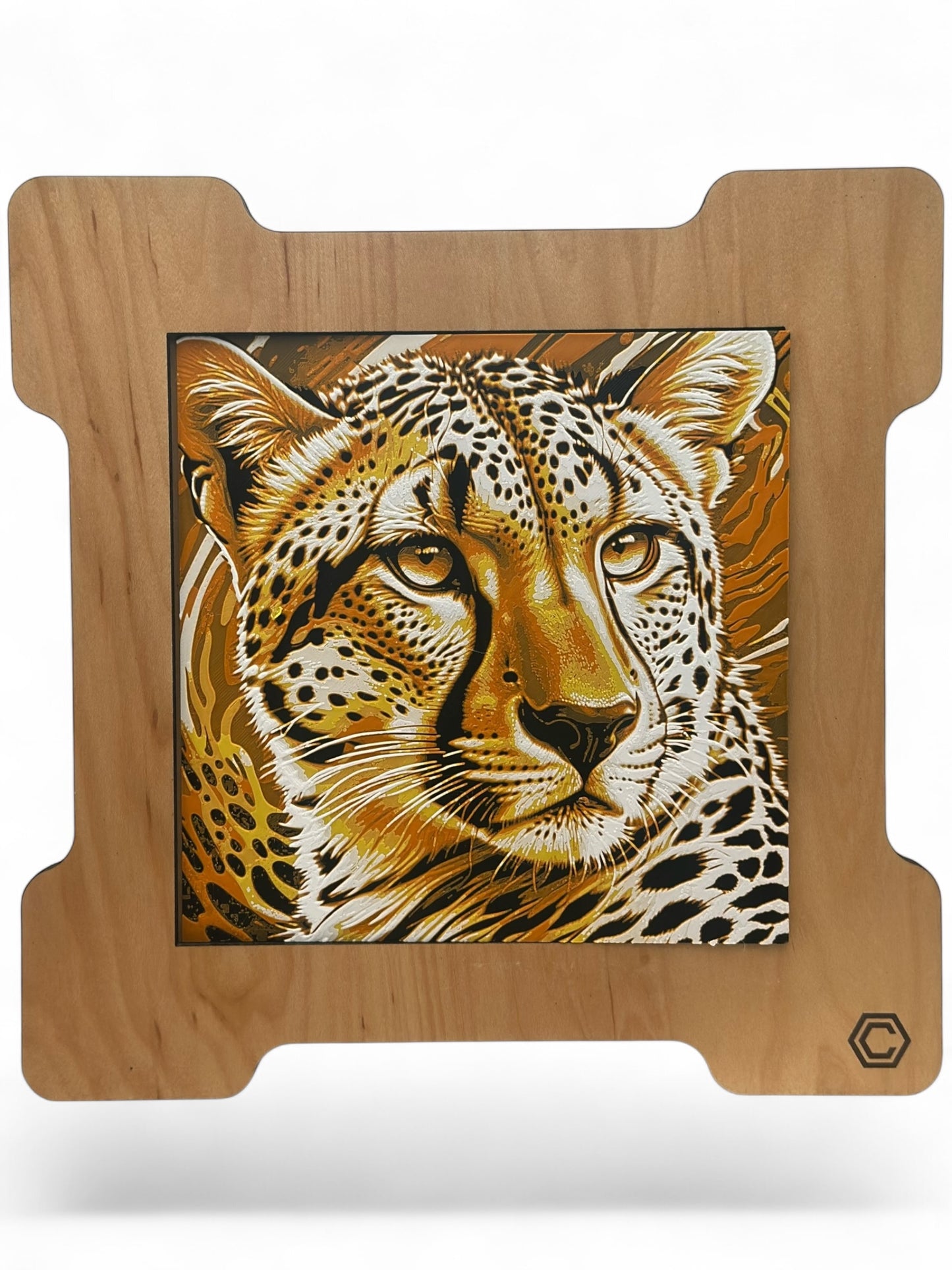 Cheetah 3D artwork in wood frame