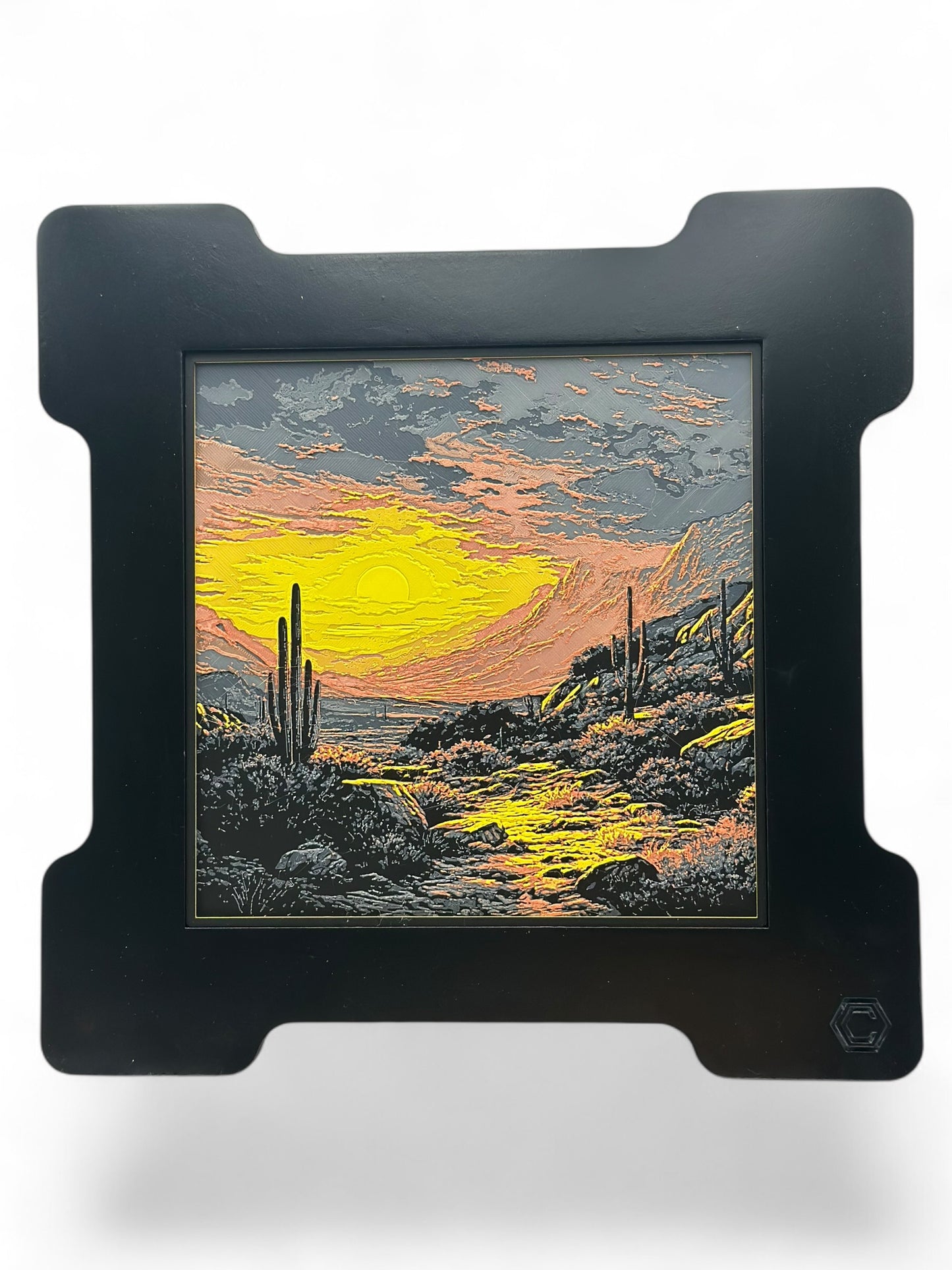Cactus Sunrise 3D artwork in wood frame