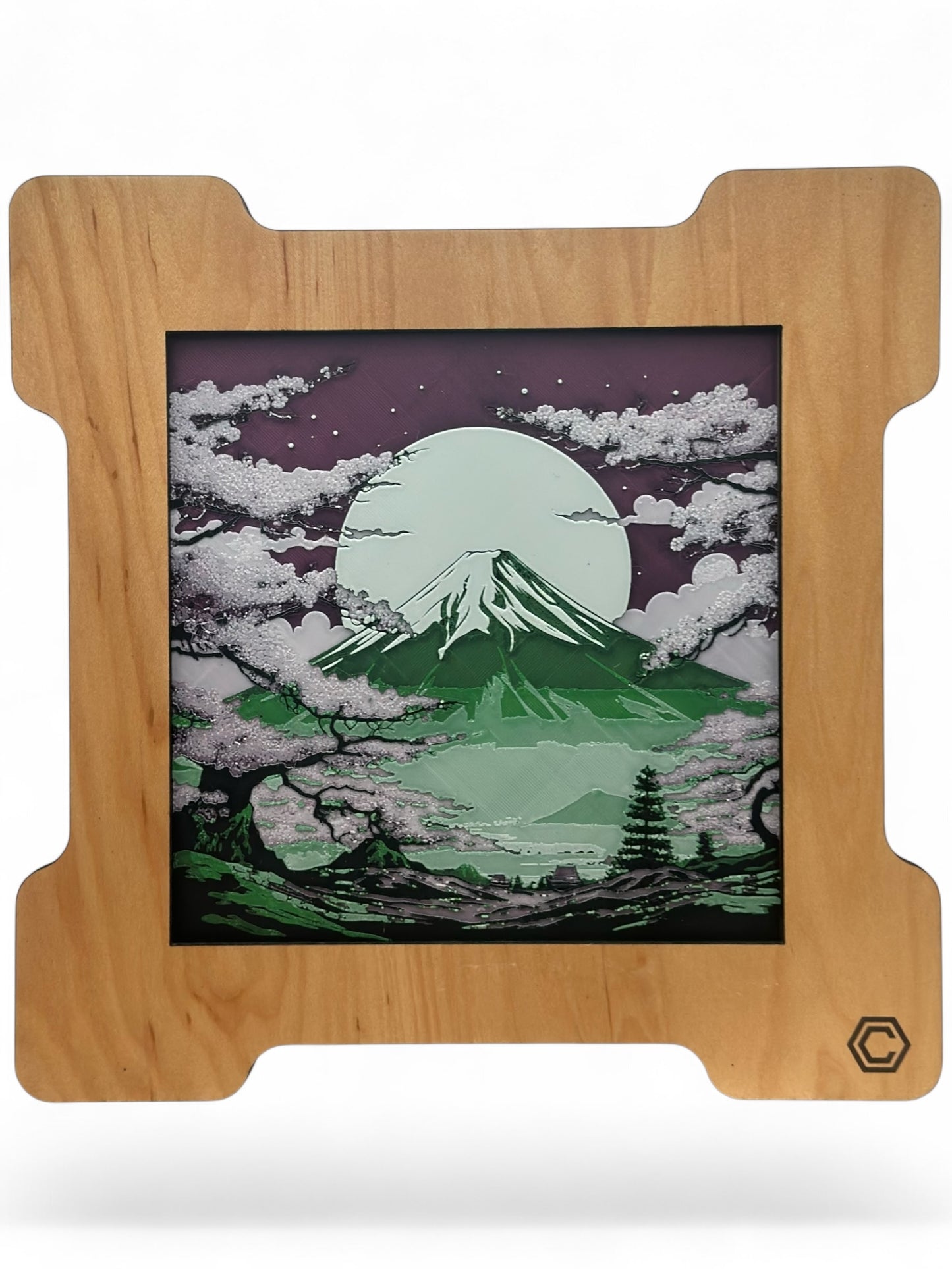 Mt Fuji 3D artwork in wood frame