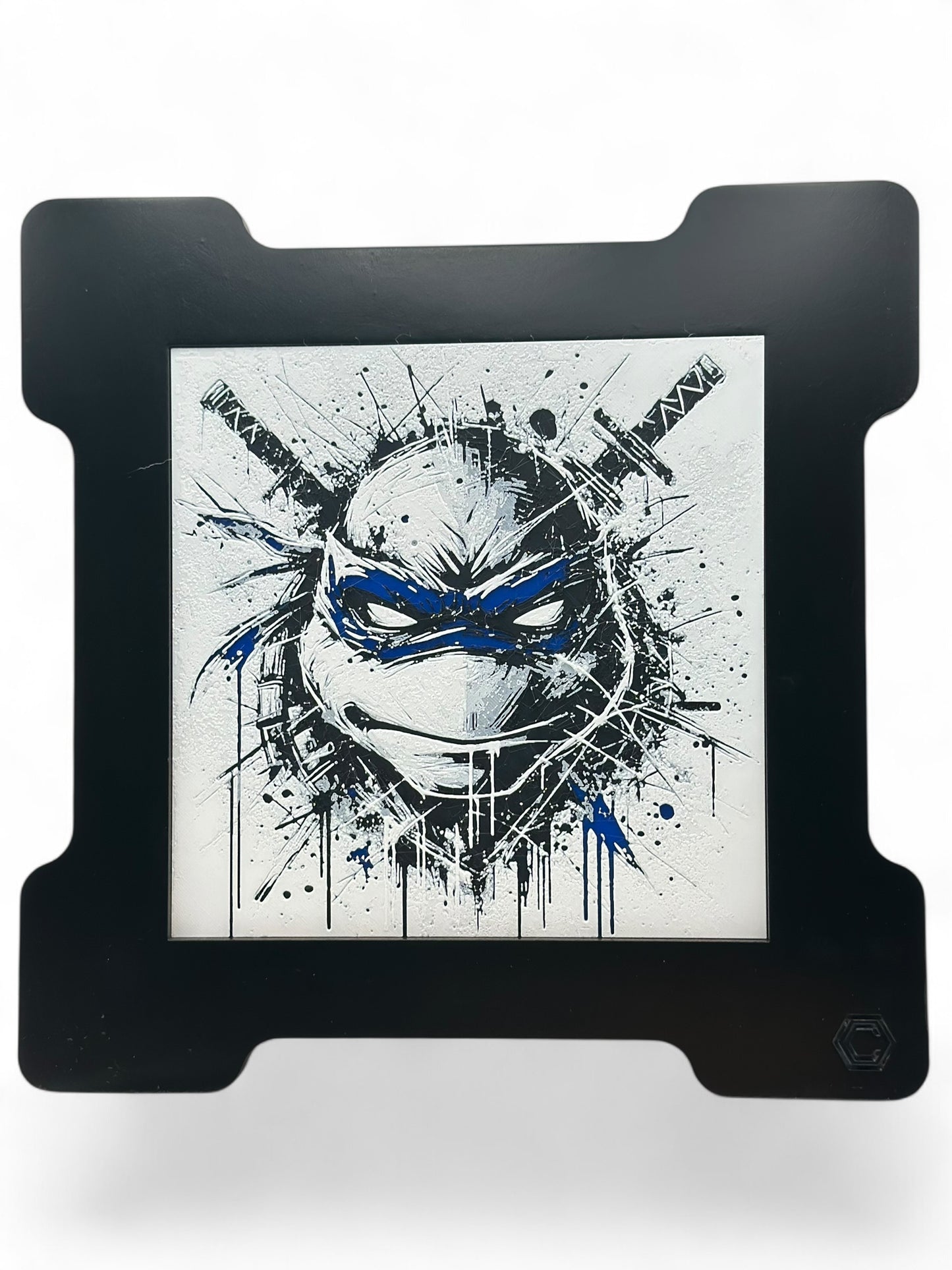 Blue Turtle 3D artwork in wood frame