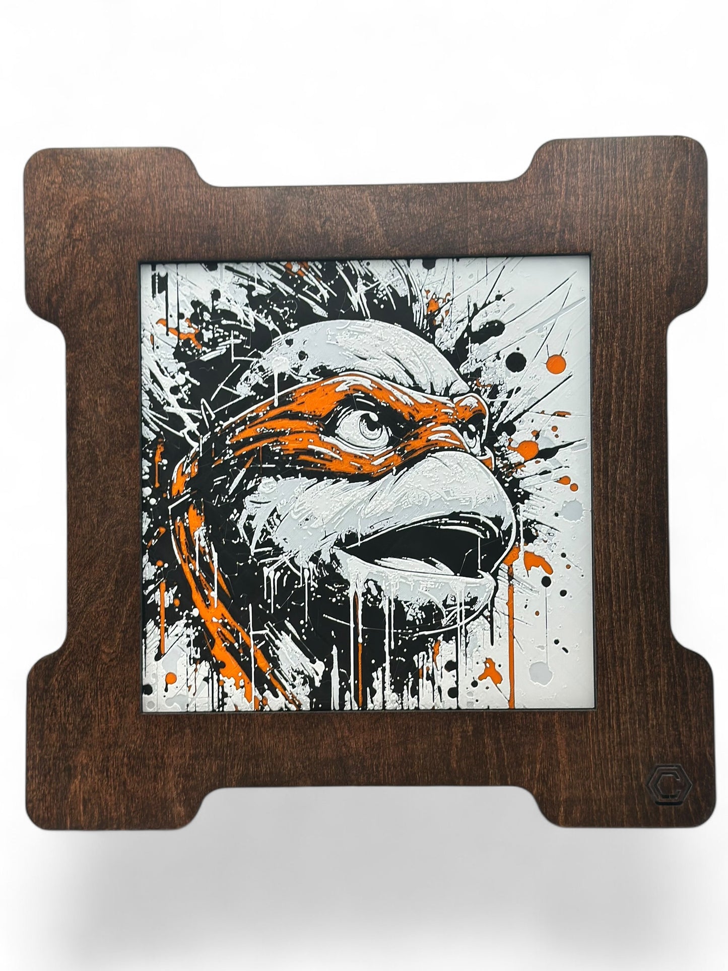 Orange Turtle 3D artwork in wood frame