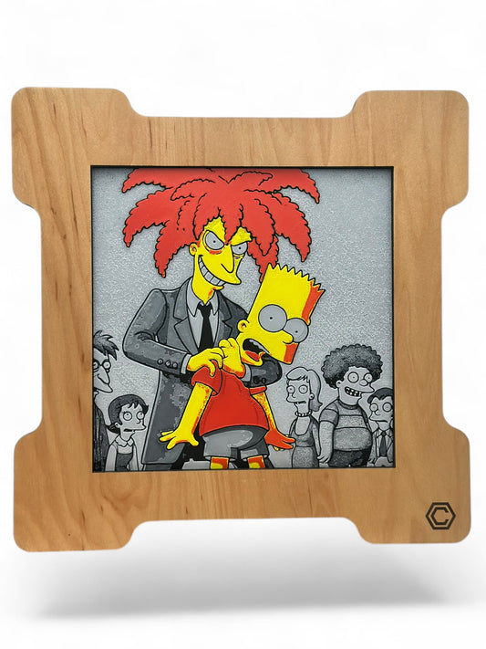 Side Show Bob 3D artwork in wood frame