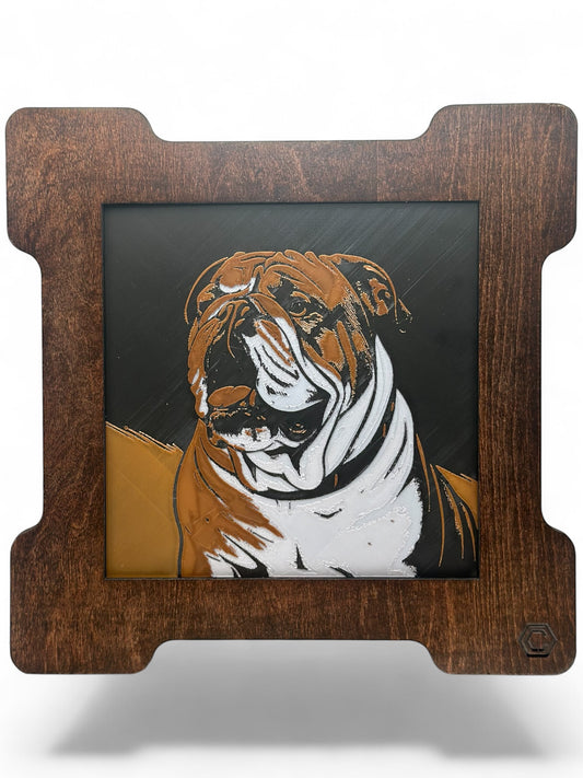 Bull Dog 3D artwork in wood frame