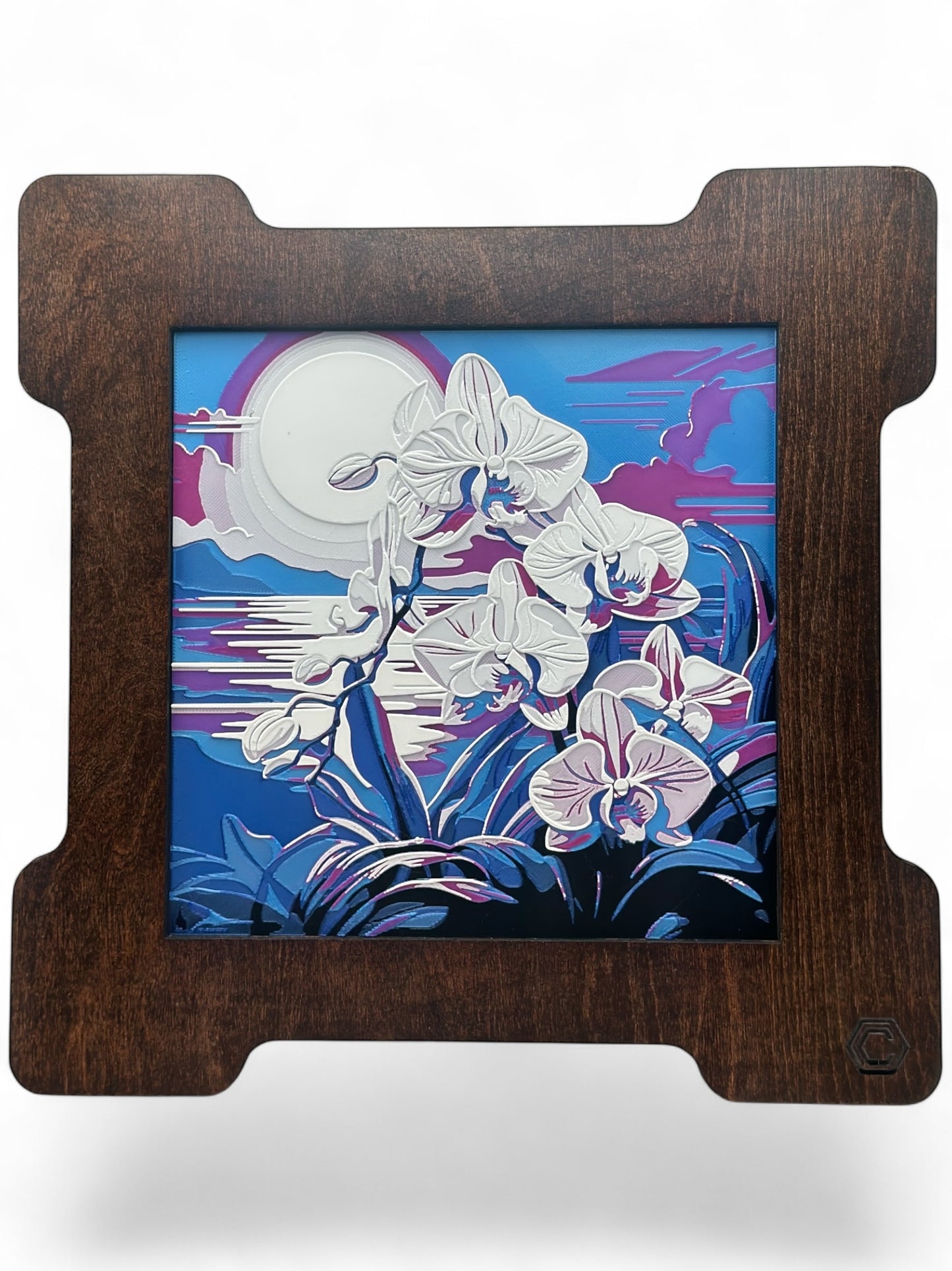 Orchid 3D artwork in wood frame