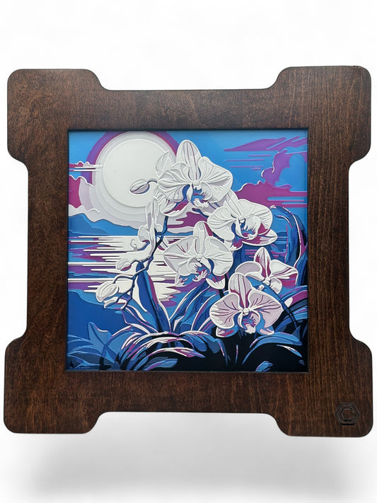 Orchid 3D artwork in wood frame
