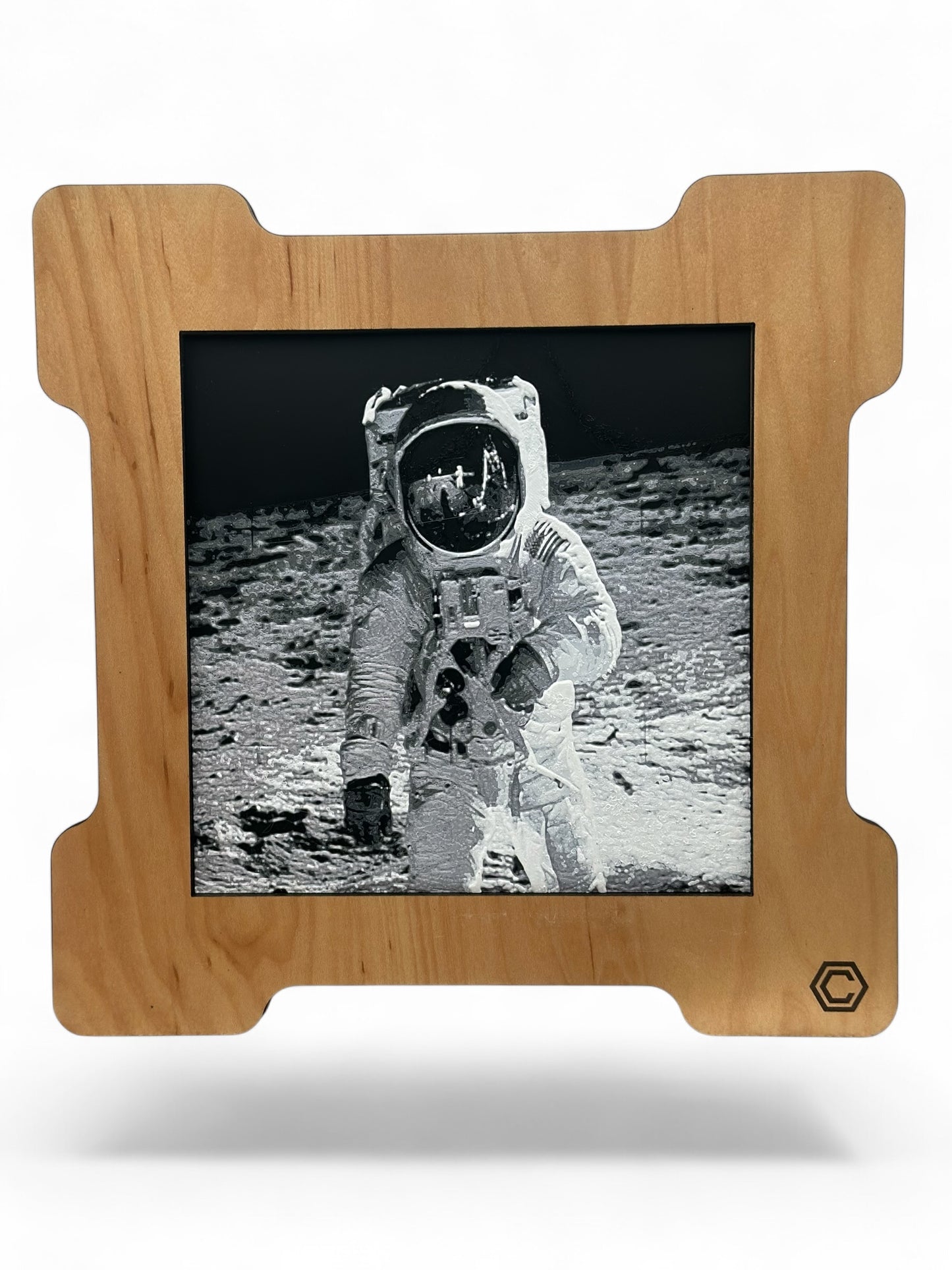 Moon Landing 3D artwork in wood frame