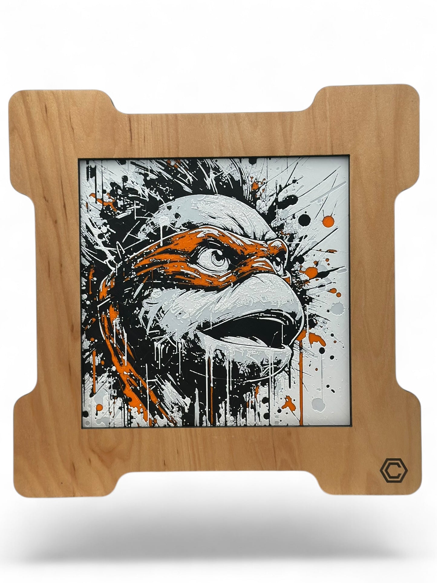 Orange Turtle 3D artwork in wood frame