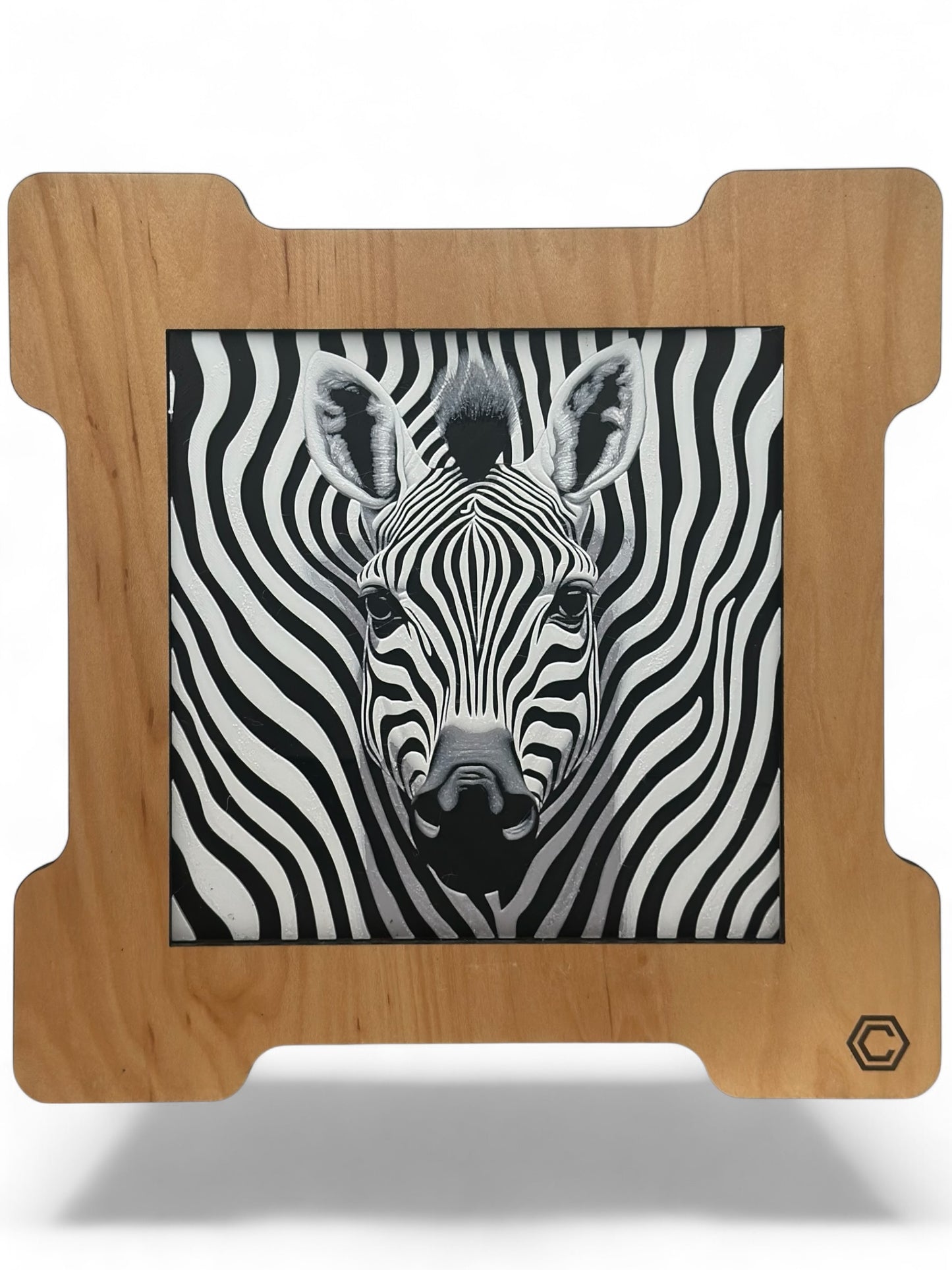 Zebra 3D artwork in wood frame