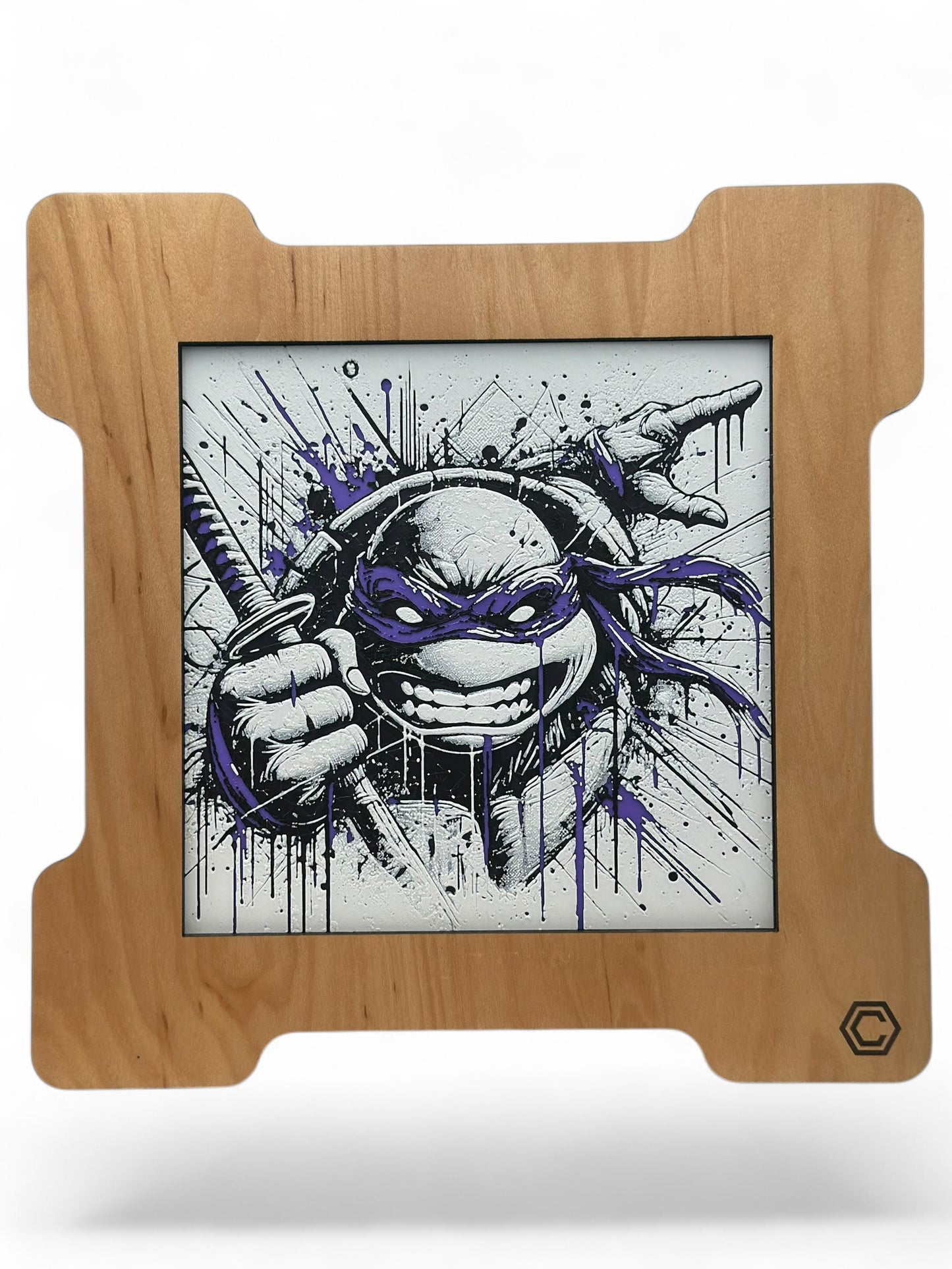 Purple Turtle 3D artwork in wood frame