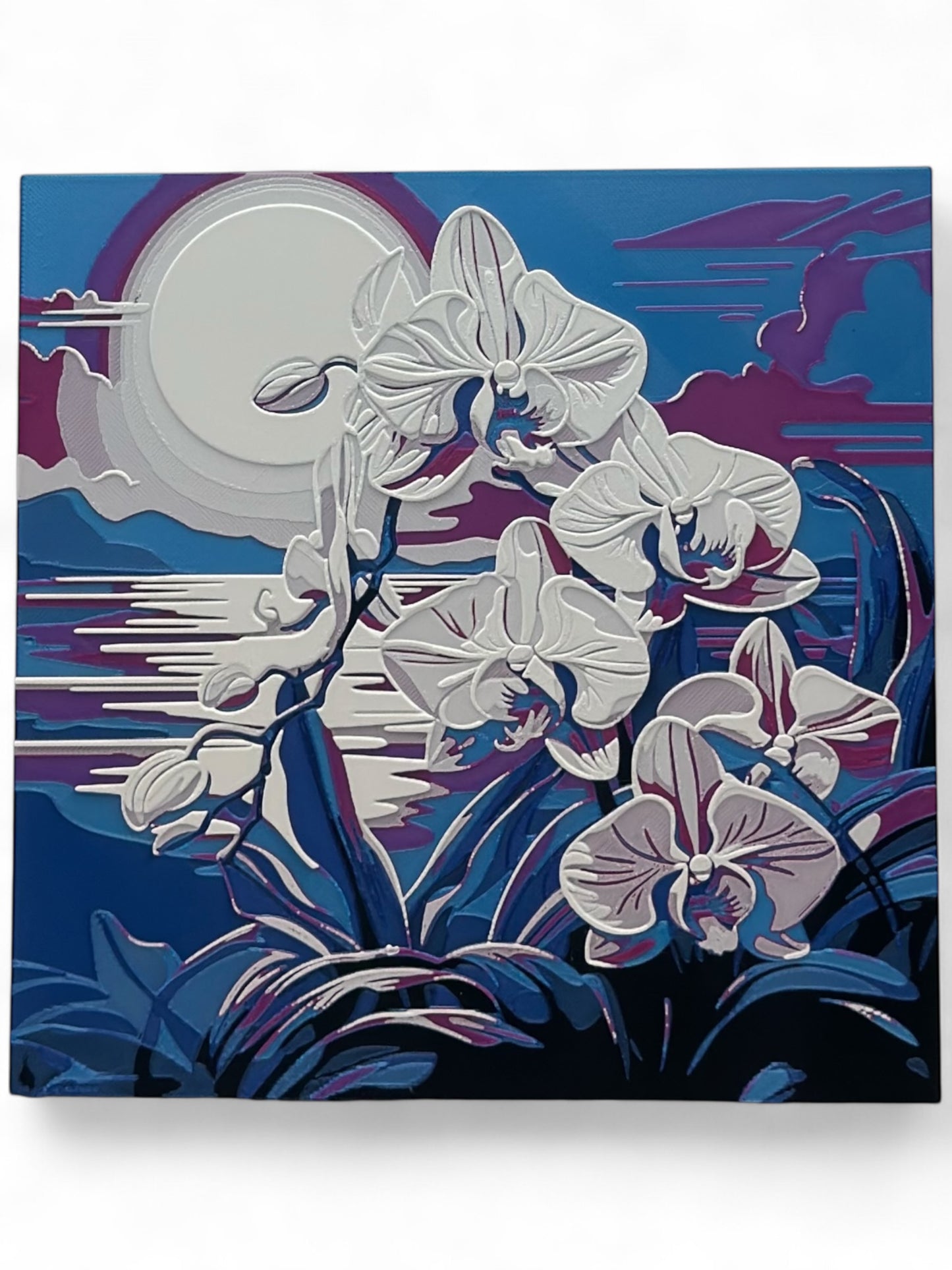 Orchid 3D artwork in wood frame