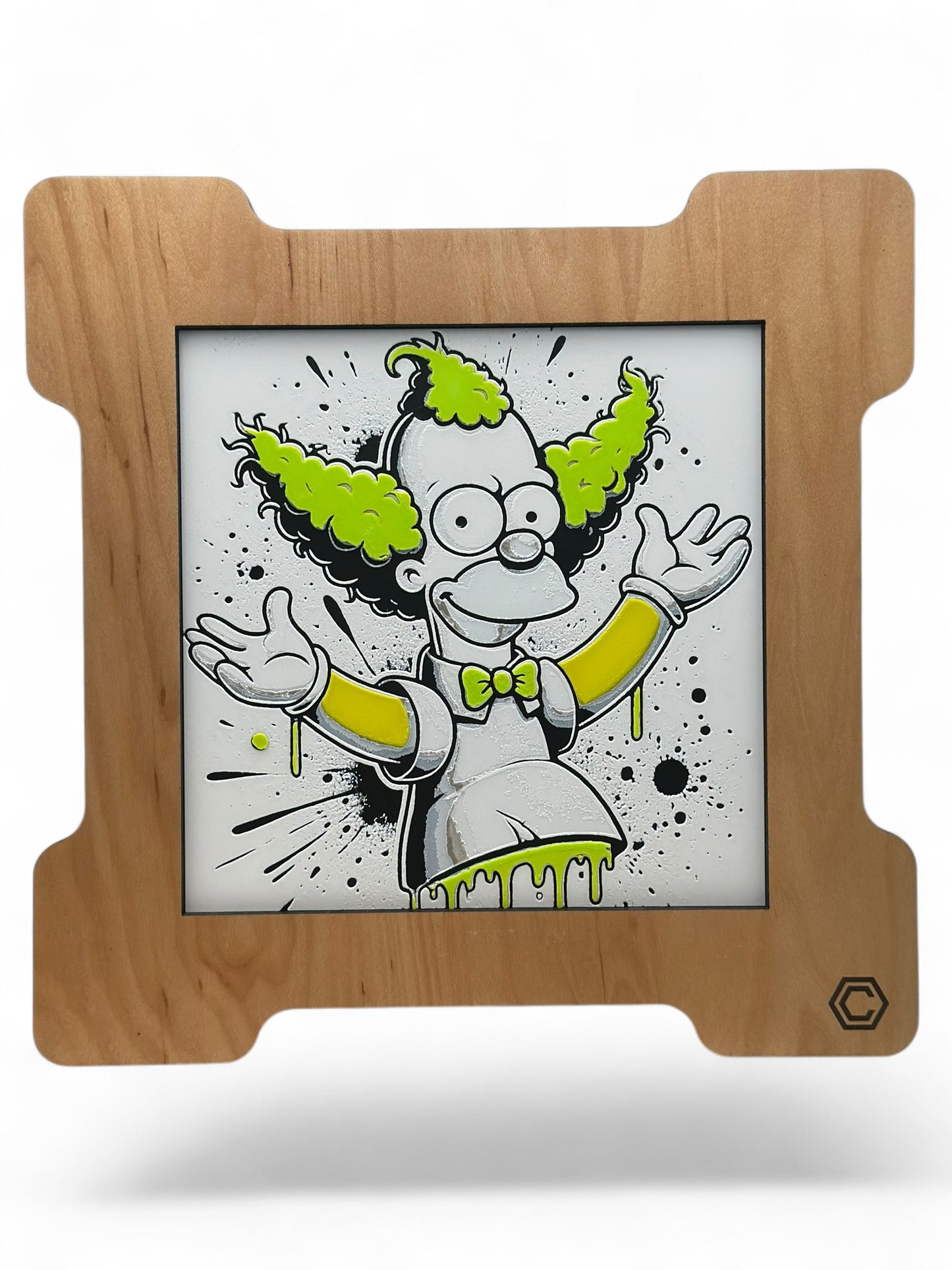 Krusty 3D artwork in wood frame
