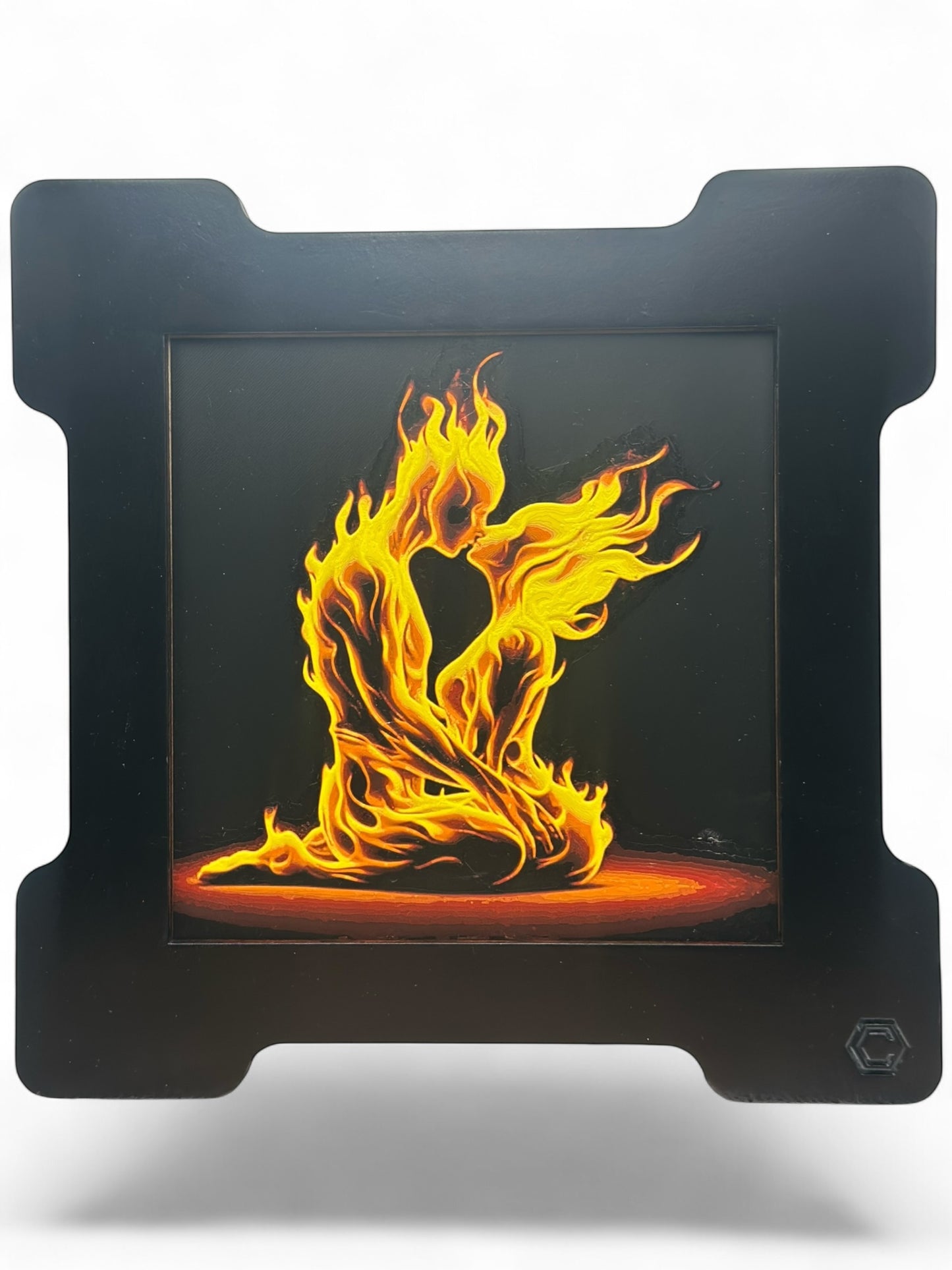 Fire Love 3D artwork in wood frame
